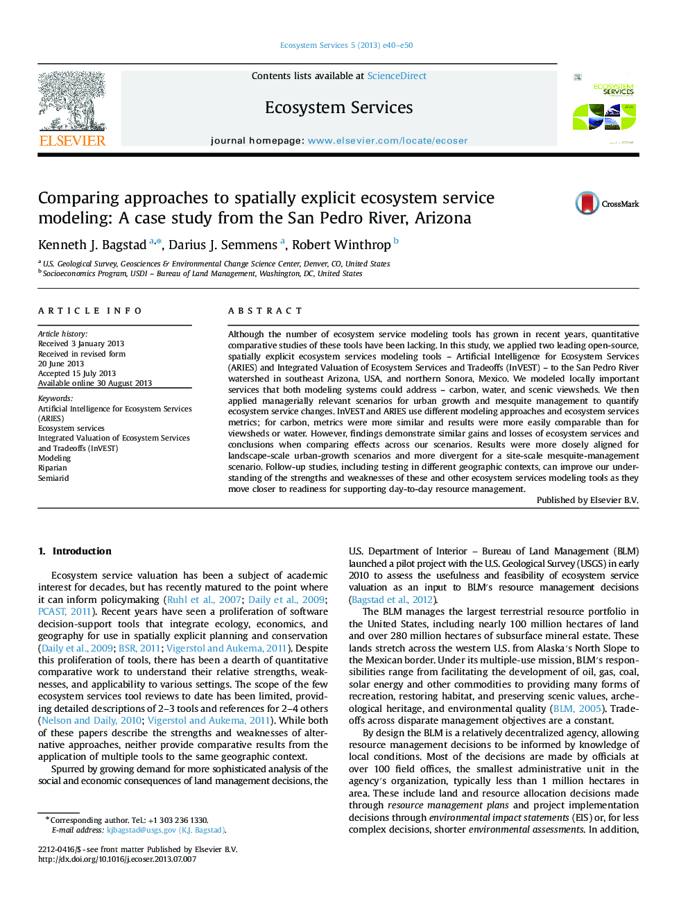 مقایسه رویکردهای مدل سازی خدمات اکوسیستمی صریح صوری: یک مطالعه موردی از سن پدرو رود آریزونا 