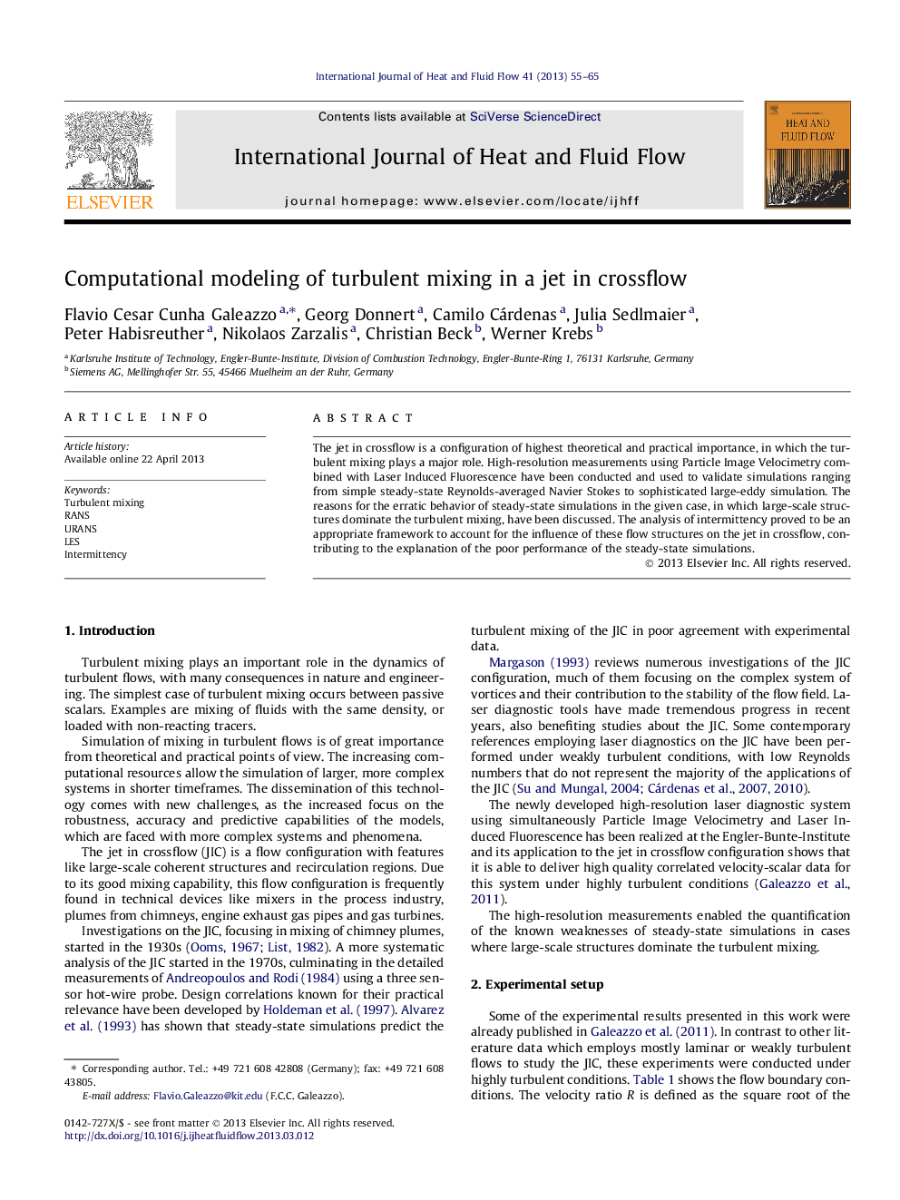 Computational modeling of turbulent mixing in a jet in crossflow