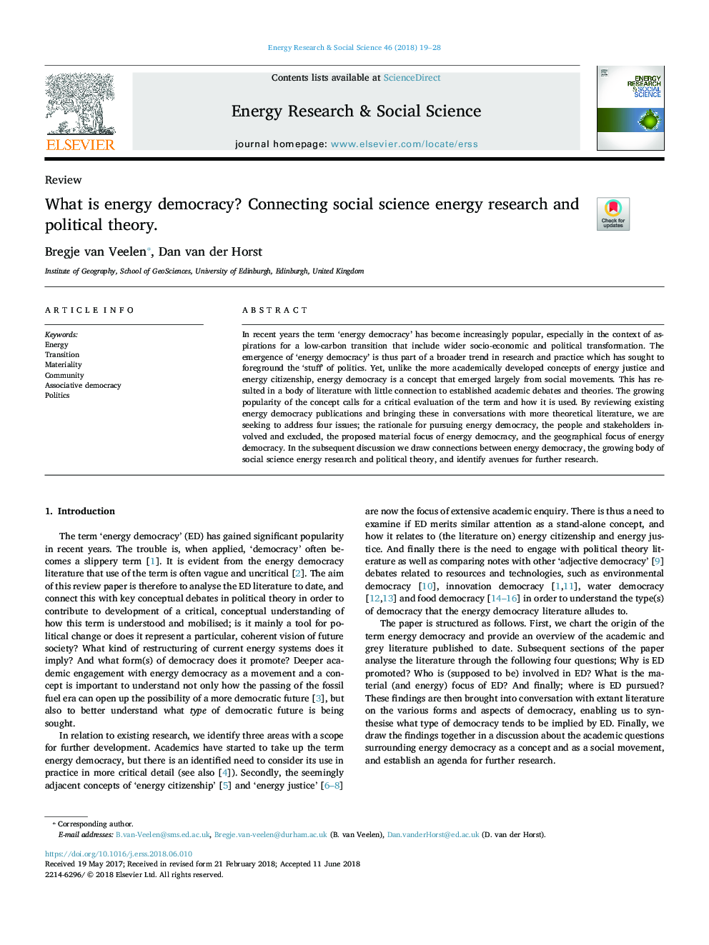 دموکراسی انرژی چیست؟ اتصال تحقیقات انرژی علوم اجتماعی و نظریه سیاسی. 