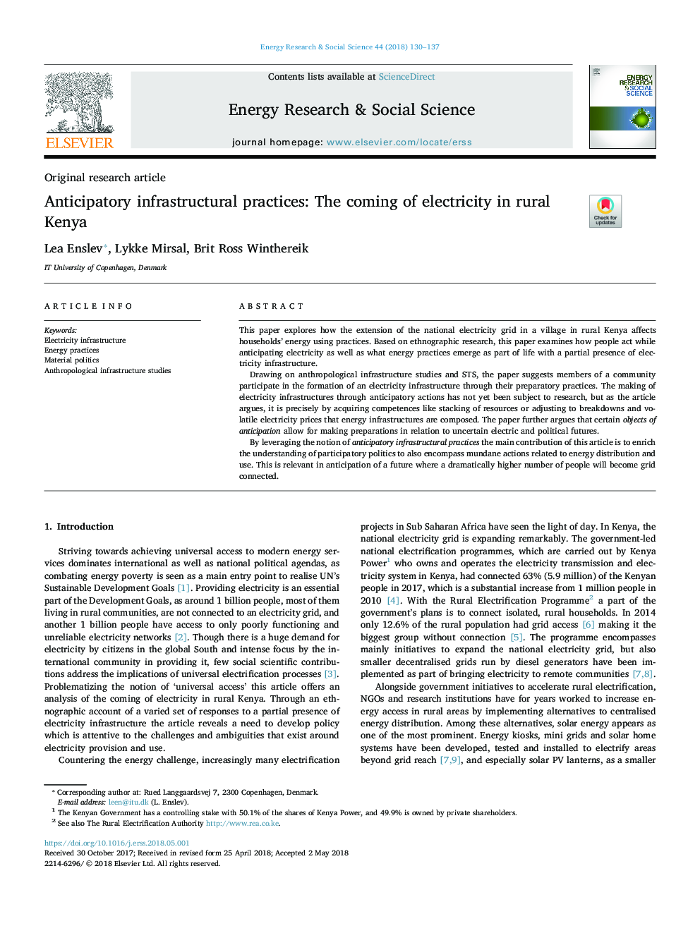 Anticipatory infrastructural practices: The coming of electricity in rural Kenya