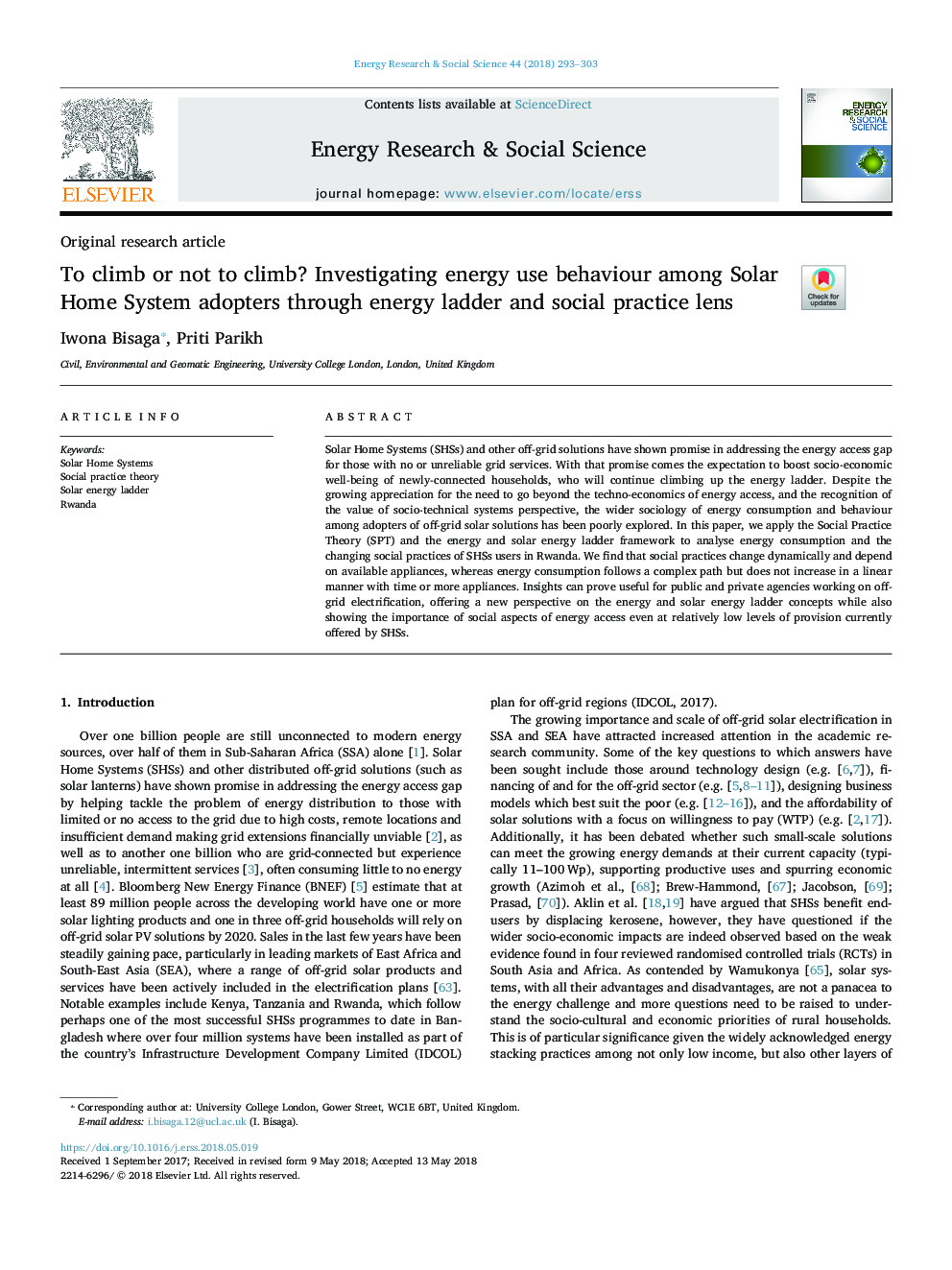 To climb or not to climb? Investigating energy use behaviour among Solar Home System adopters through energy ladder and social practice lens