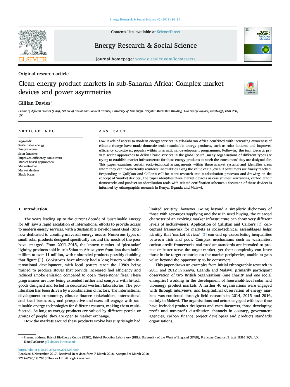 Clean energy product markets in sub-Saharan Africa: Complex market devices and power asymmetries