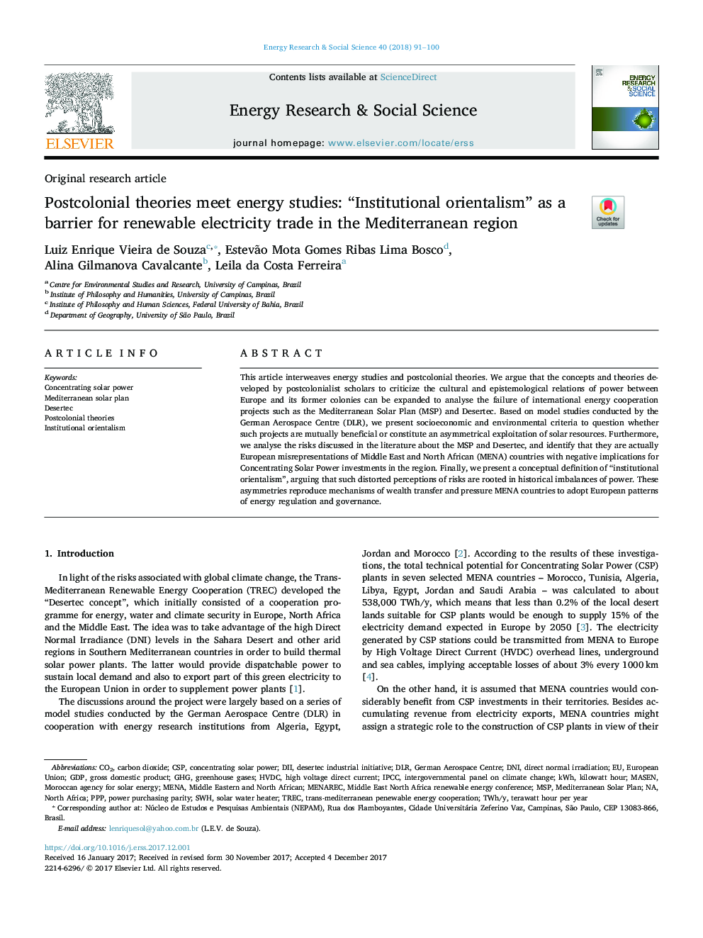 Postcolonial theories meet energy studies: “Institutional orientalism” as a barrier for renewable electricity trade in the Mediterranean region