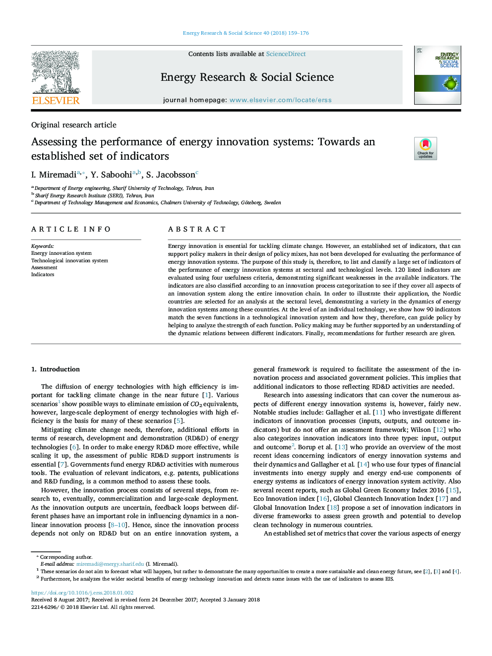 Assessing the performance of energy innovation systems: Towards an established set of indicators