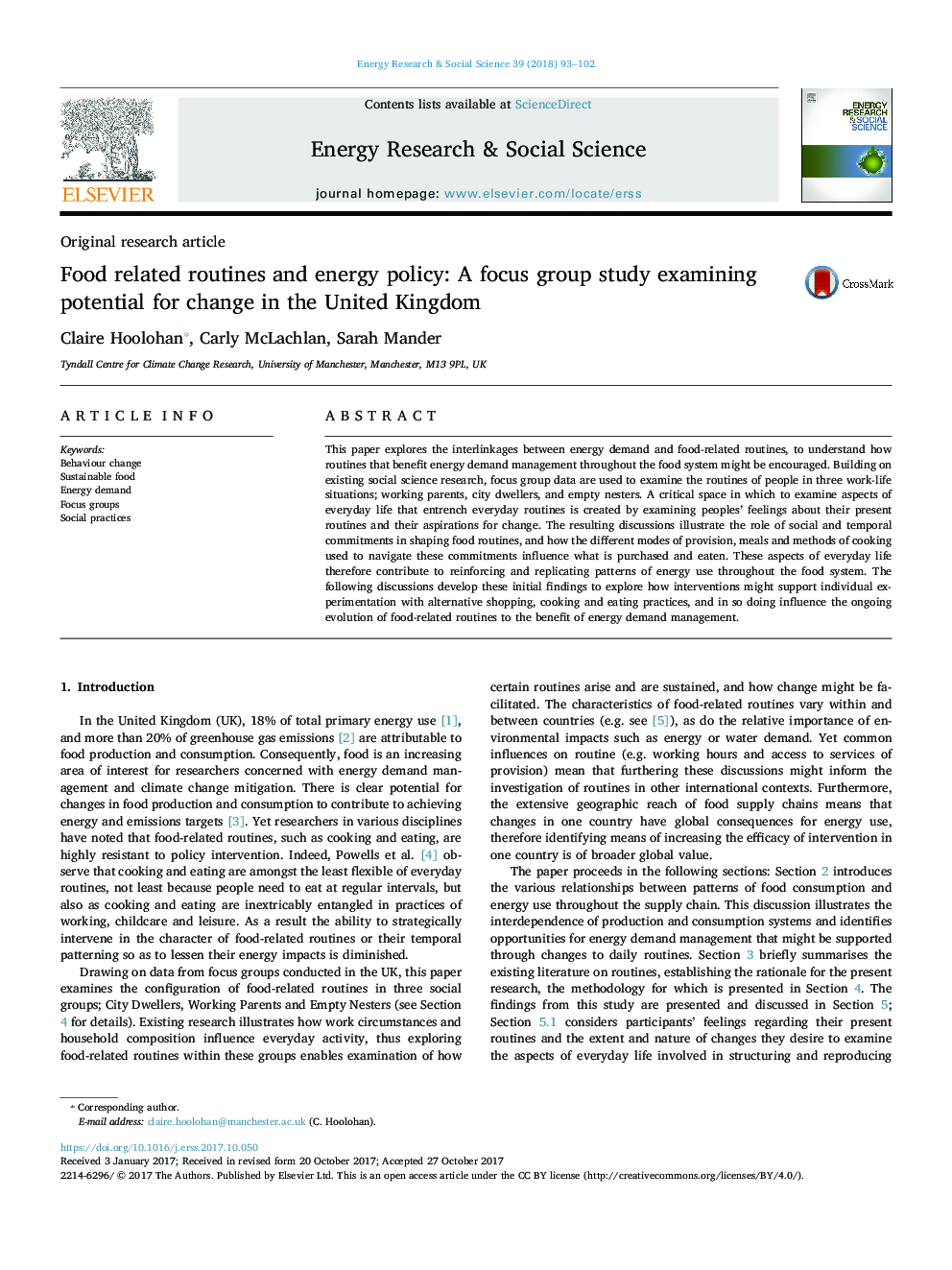 رویه های مربوط به غذا و سیاست انرژی: یک گروه تمرکز مطالعه برای بررسی تغییرات در انگلستان 