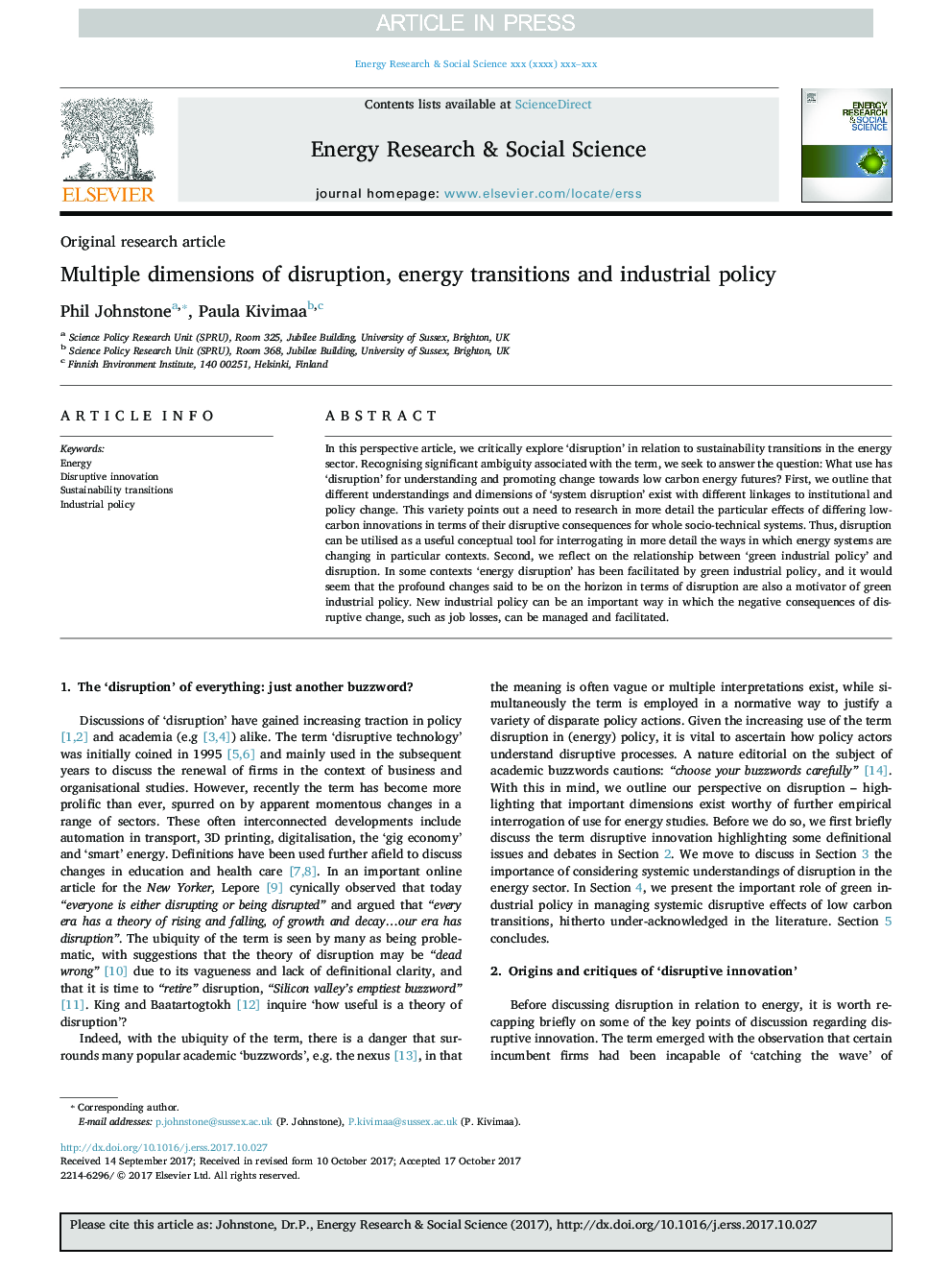 Multiple dimensions of disruption, energy transitions and industrial policy