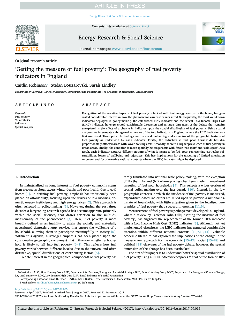 'Getting the measure of fuel poverty': The geography of fuel poverty indicators in England