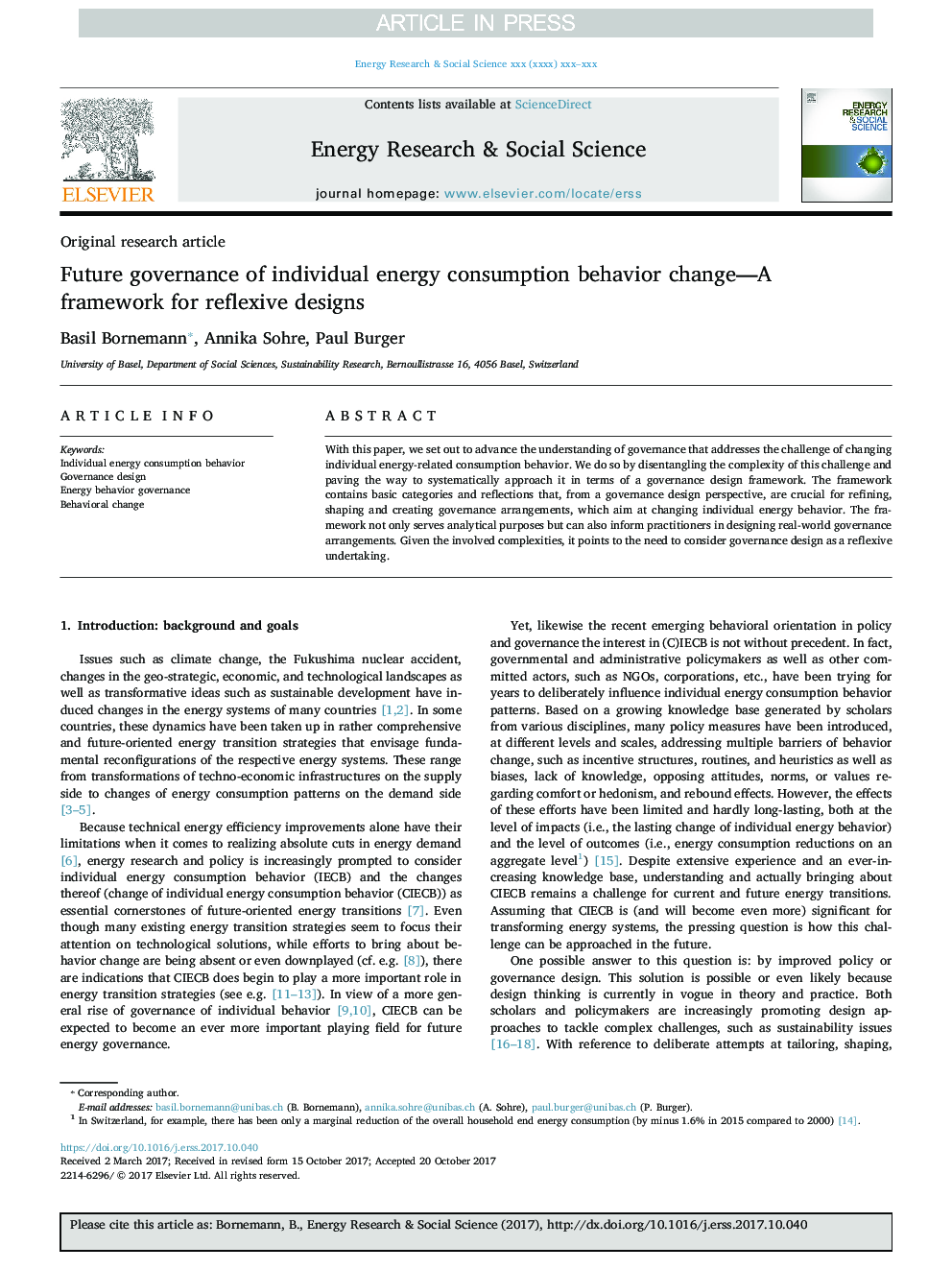 Future governance of individual energy consumption behavior change-A framework for reflexive designs