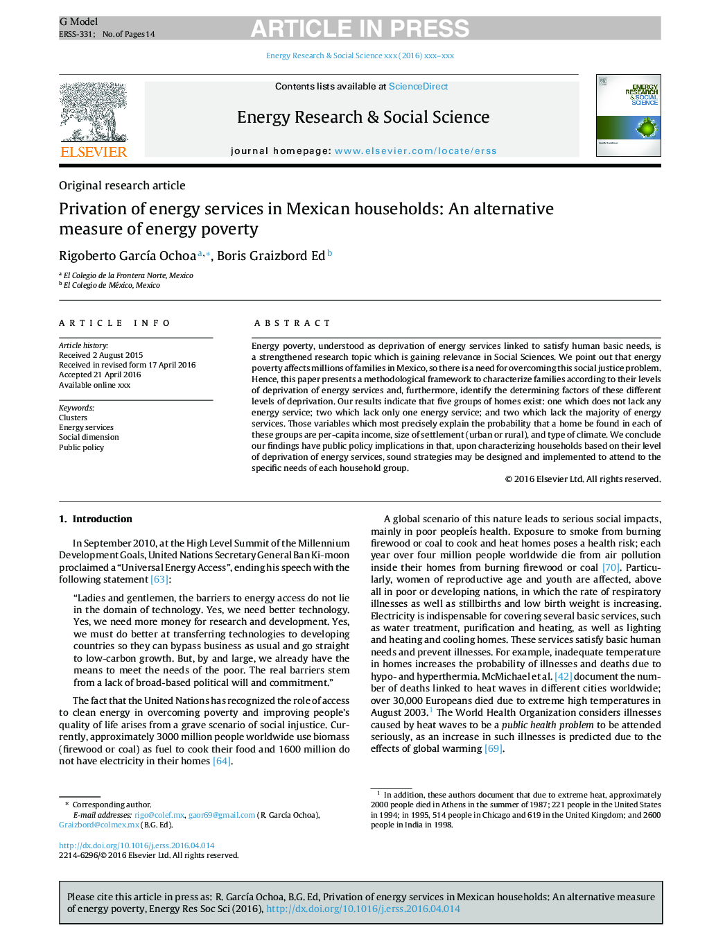 Privation of energy services in Mexican households: An alternative measure of energy poverty