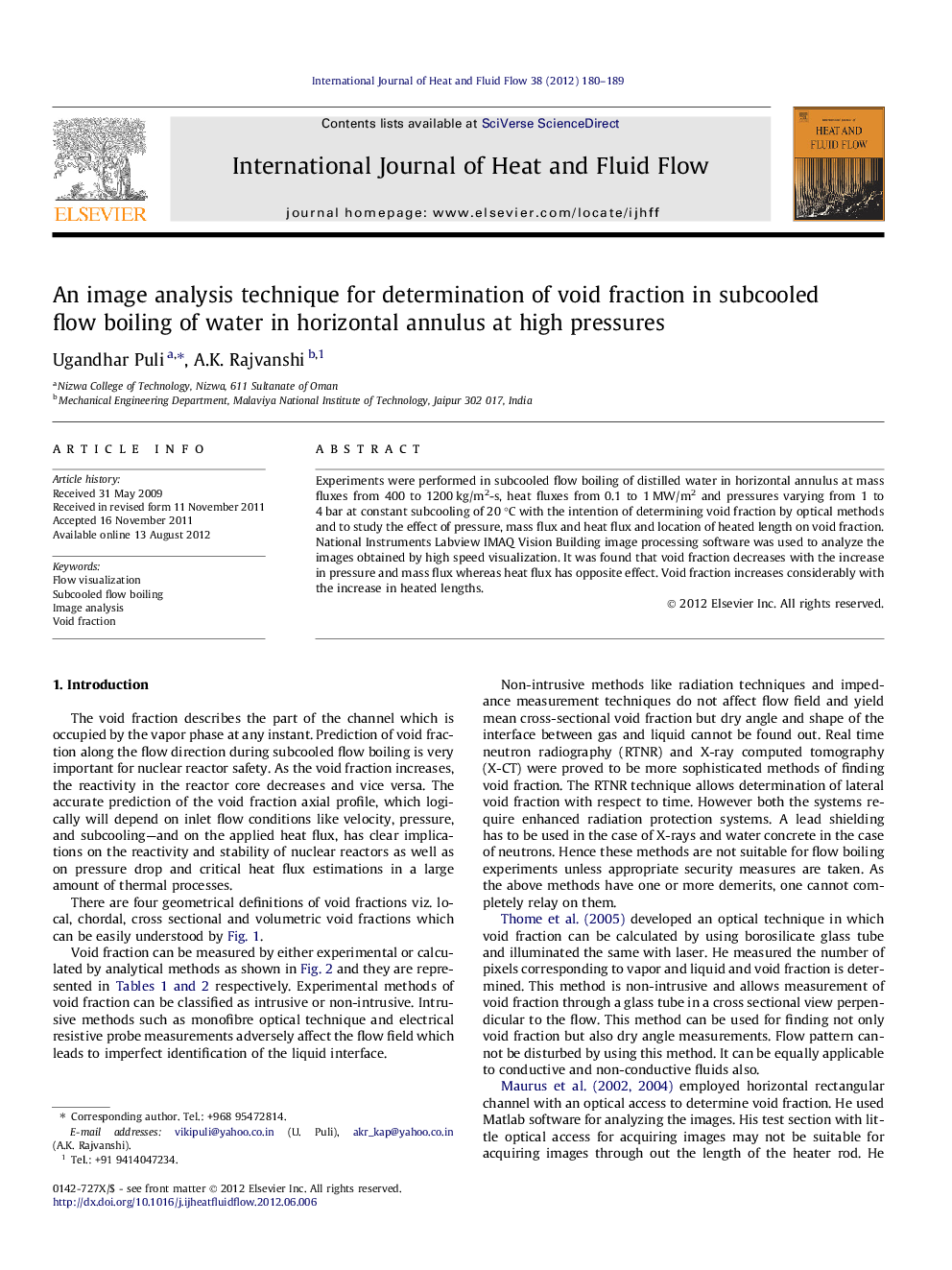 عکس صفحه اول مقاله: An image analysis technique for determination of void fraction in subcooled flow boiling of water in horizontal annulus at high pressures An image analysis technique for determination of void fraction in subcooled flow boiling of water in horizontal annulus at high pressures