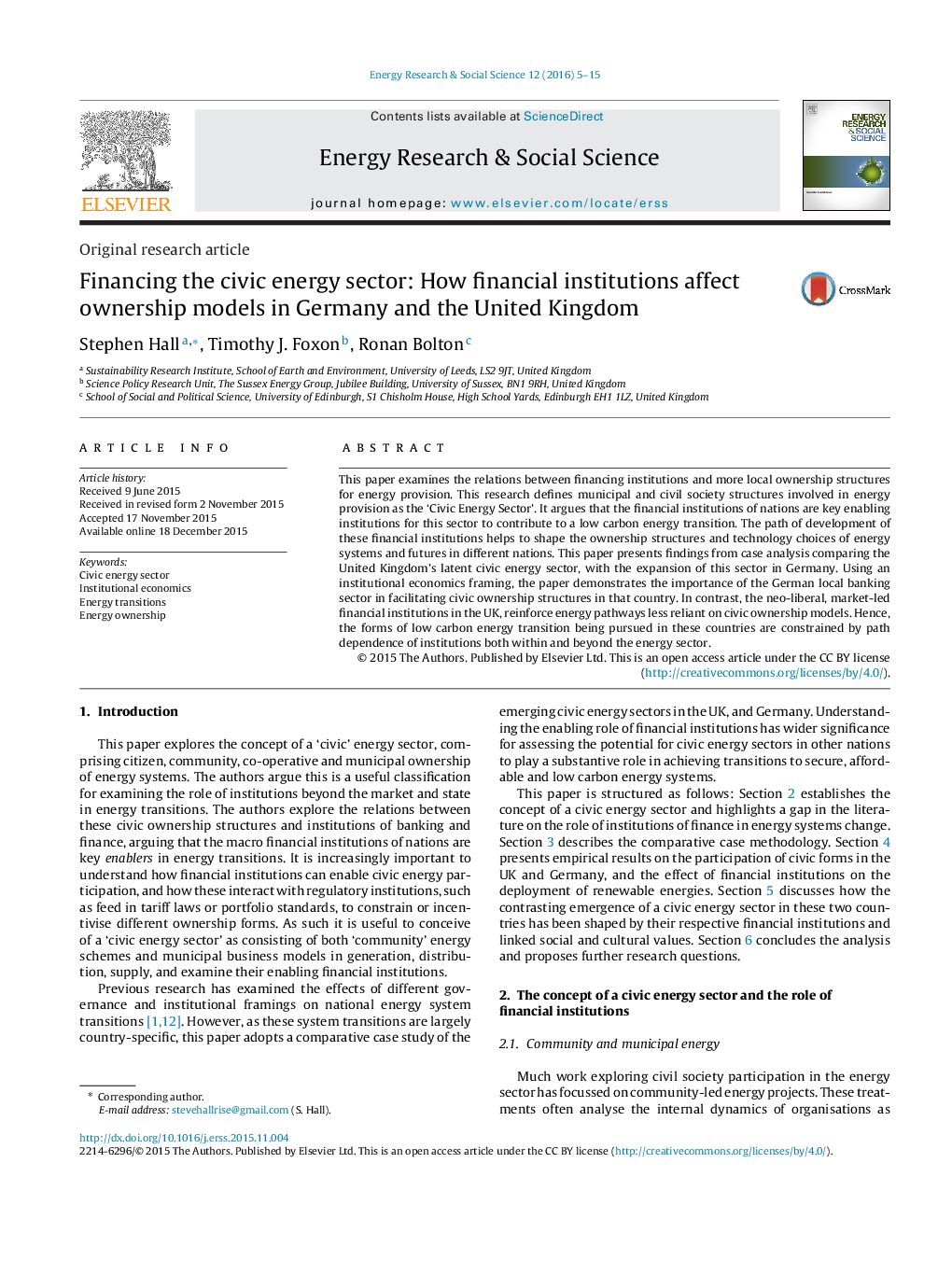 Financing the civic energy sector: How financial institutions affect ownership models in Germany and the United Kingdom