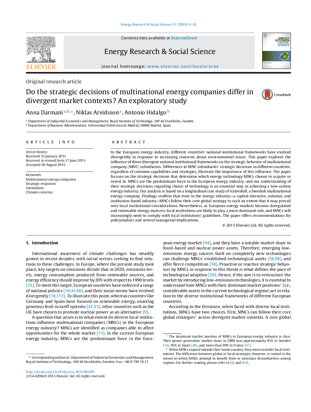 Do the strategic decisions of multinational energy companies differ in divergent market contexts? An exploratory study