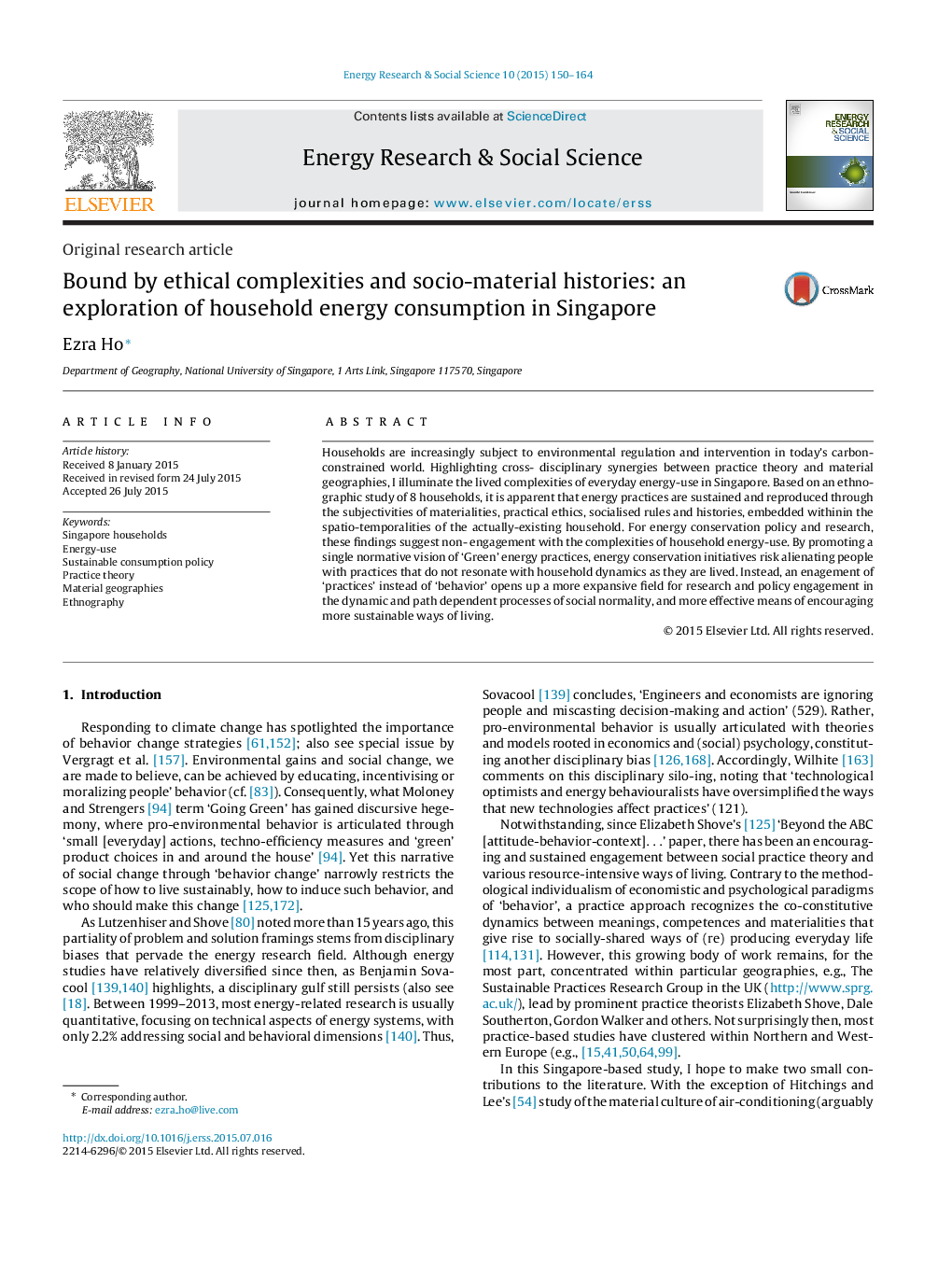 Bound by ethical complexities and socio-material histories: an exploration of household energy consumption in Singapore