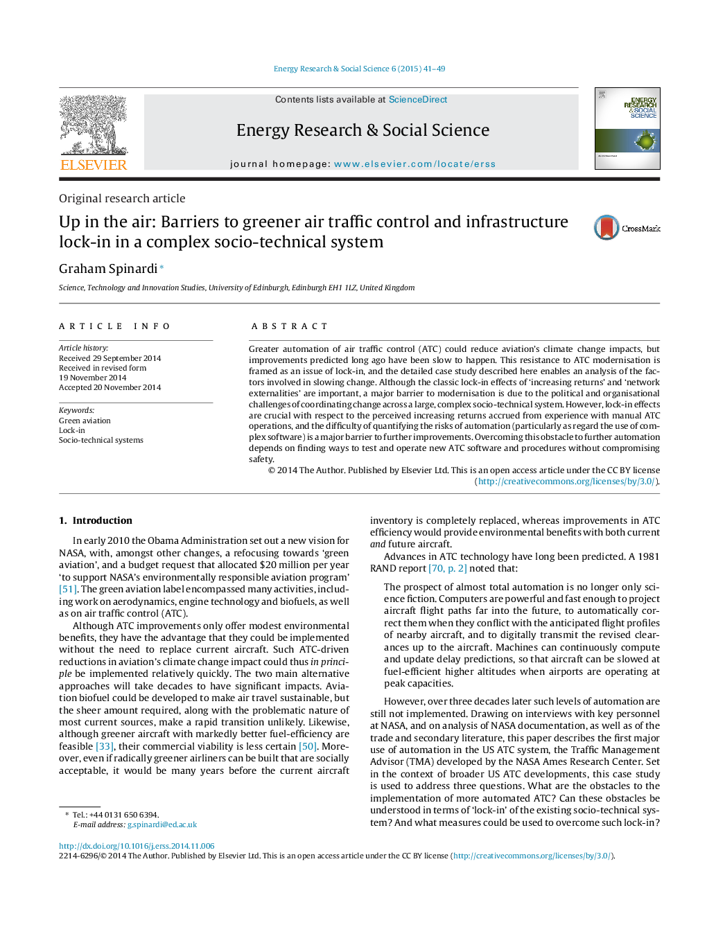 Up in the air: Barriers to greener air traffic control and infrastructure lock-in in a complex socio-technical system