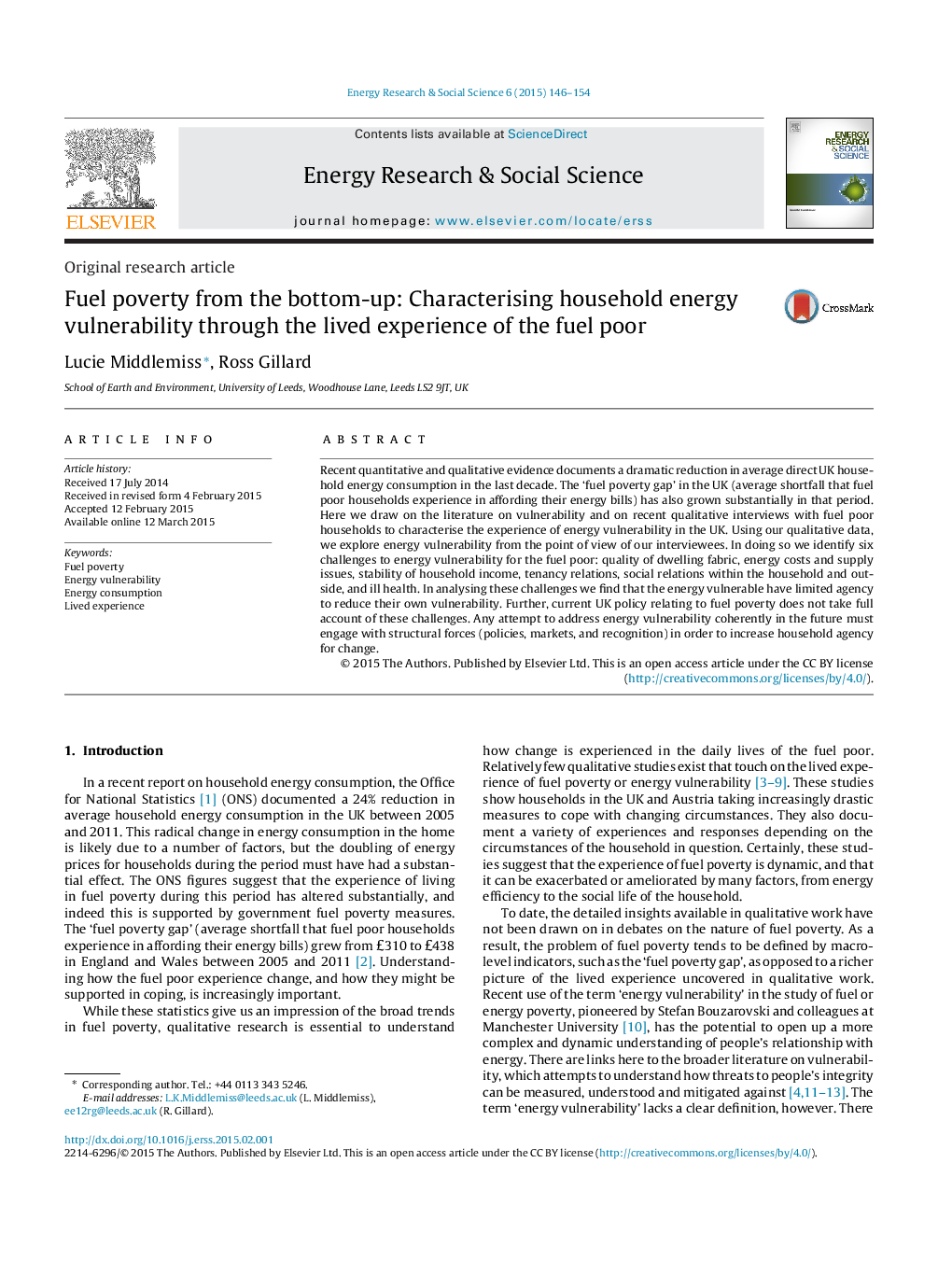 Fuel poverty from the bottom-up: Characterising household energy vulnerability through the lived experience of the fuel poor