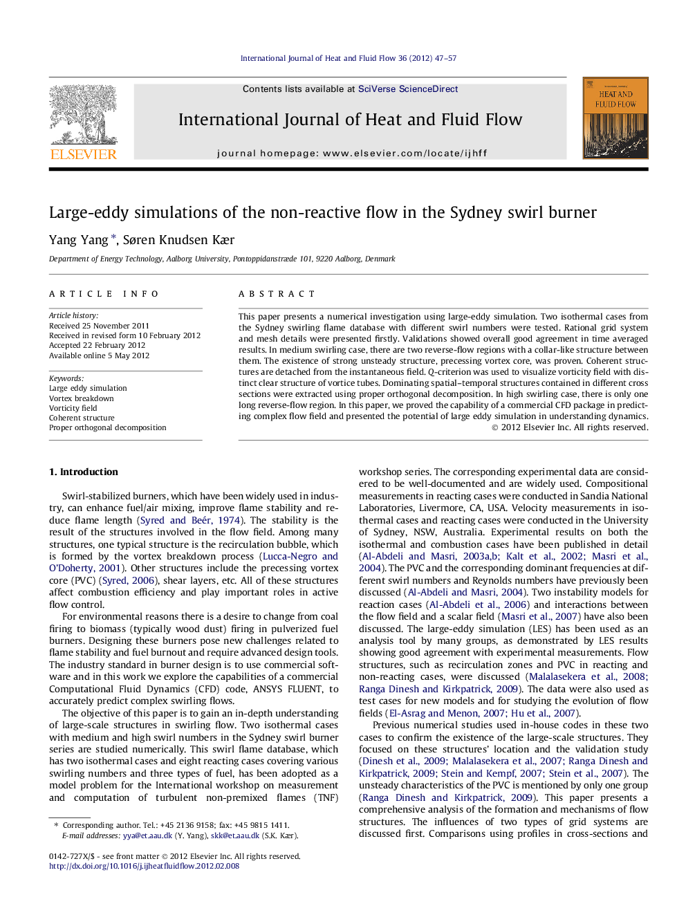 Large-eddy simulations of the non-reactive flow in the Sydney swirl burner