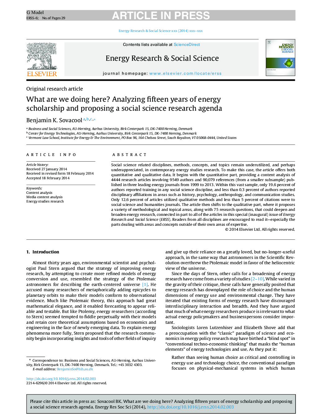 What are we doing here? Analyzing fifteen years of energy scholarship and proposing a social science research agenda