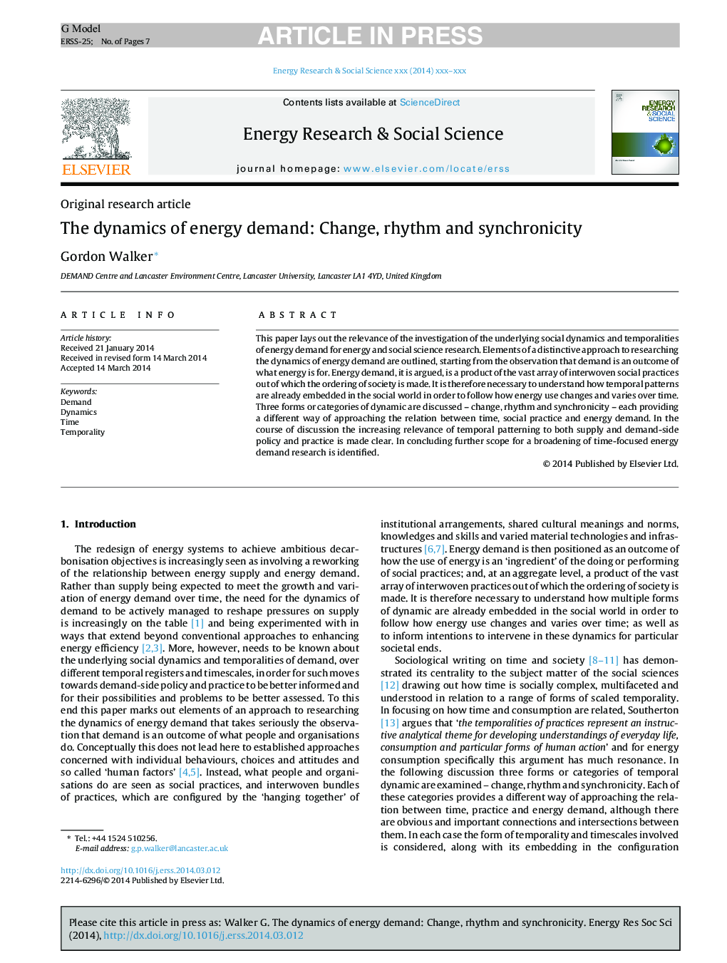 The dynamics of energy demand: Change, rhythm and synchronicity