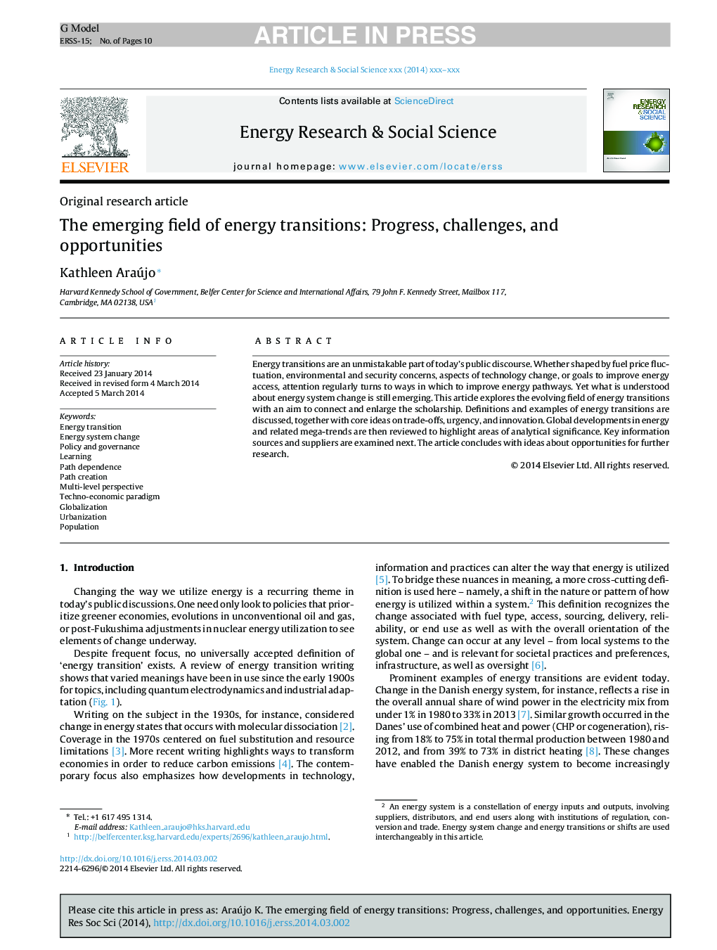 The emerging field of energy transitions: Progress, challenges, and opportunities