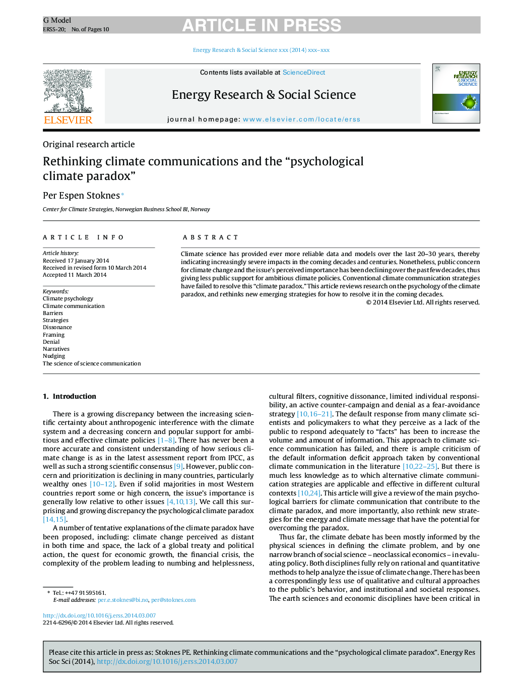 Rethinking climate communications and the “psychological climate paradox”