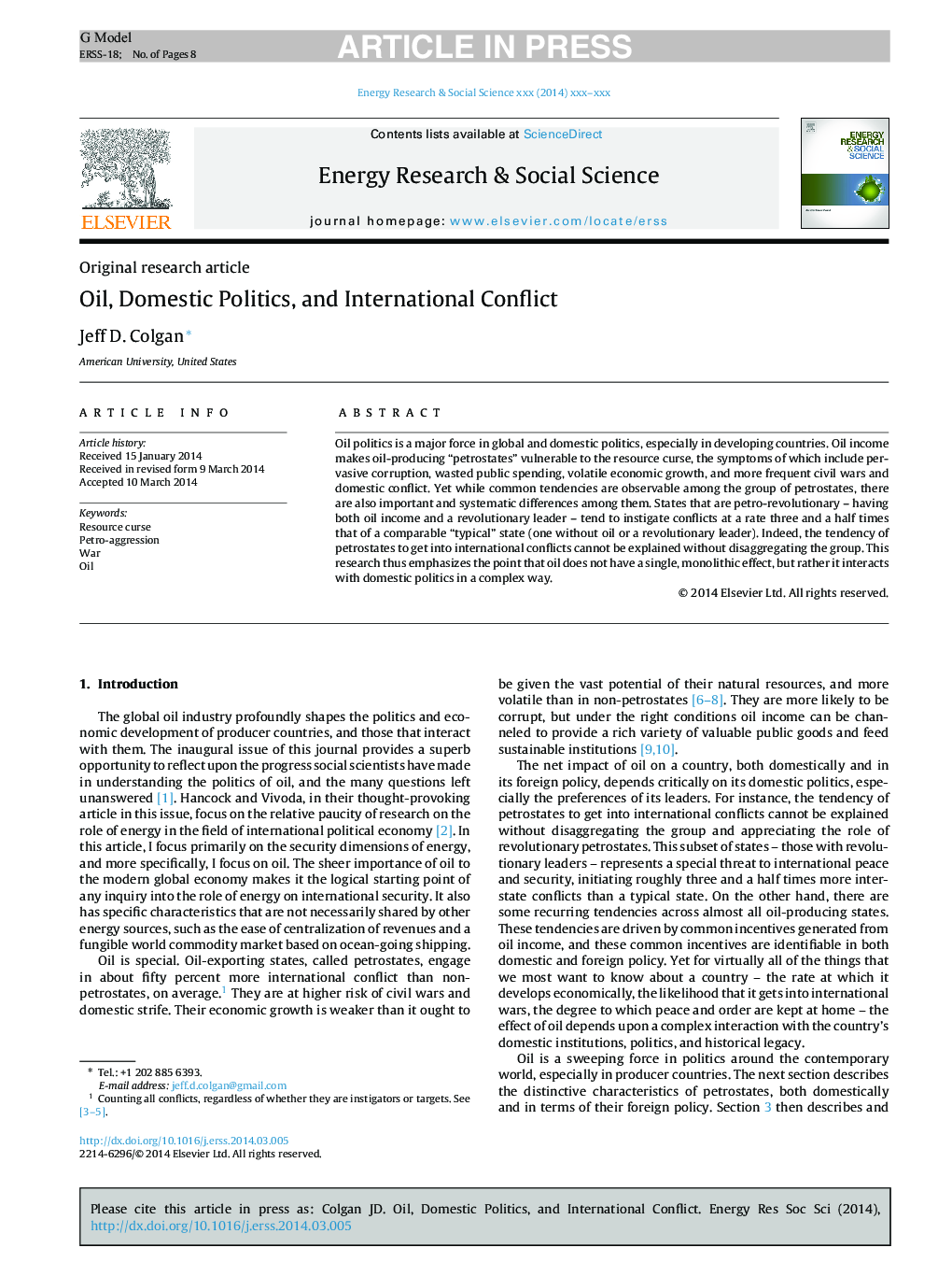 Oil, Domestic Politics, and International Conflict