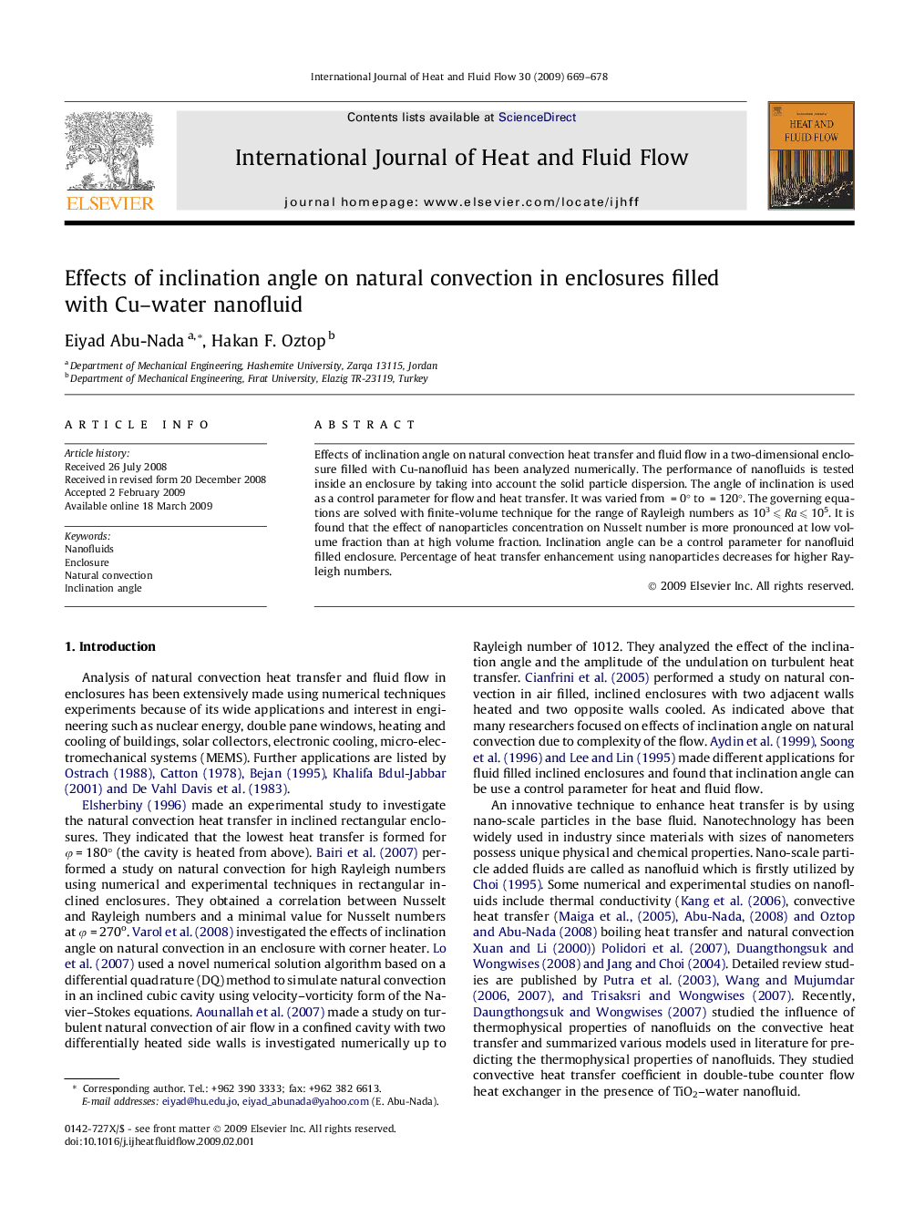 Effects of inclination angle on natural convection in enclosures filled with Cu–water nanofluid