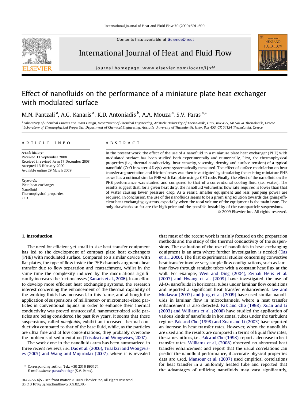 عکس صفحه اول مقاله: Effect of nanofluids on the performance of a miniature plate heat exchanger with modulated surface Effect of nanofluids on the performance of a miniature plate heat exchanger with modulated surface