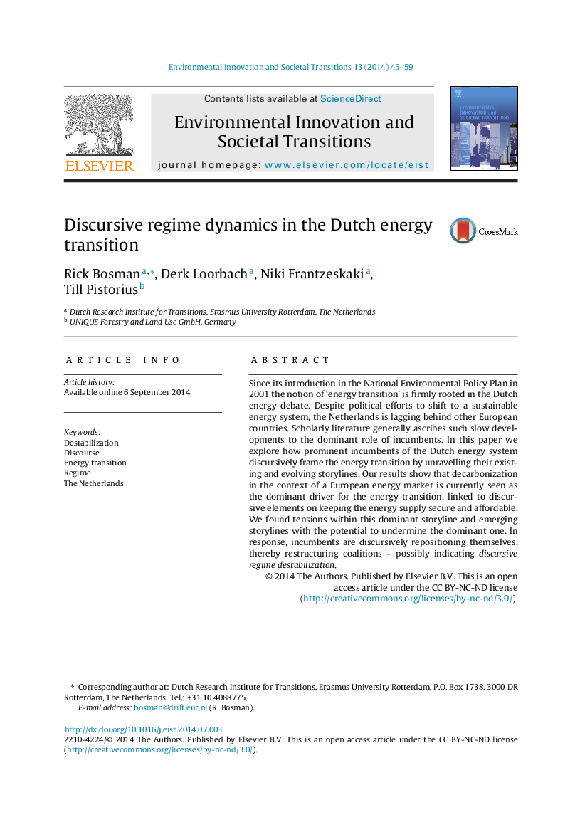 Discursive regime dynamics in the Dutch energy transition