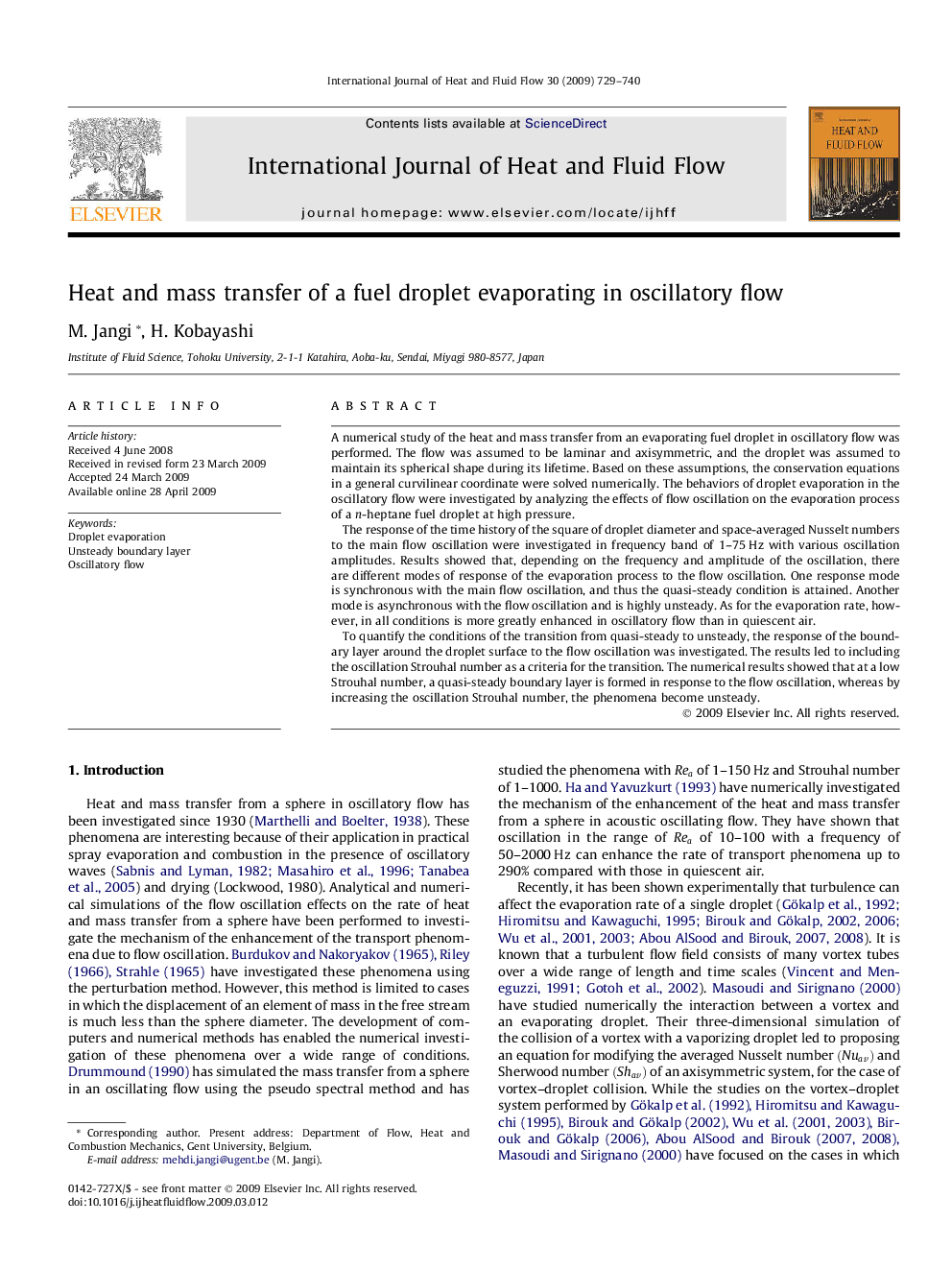 Heat and mass transfer of a fuel droplet evaporating in oscillatory flow