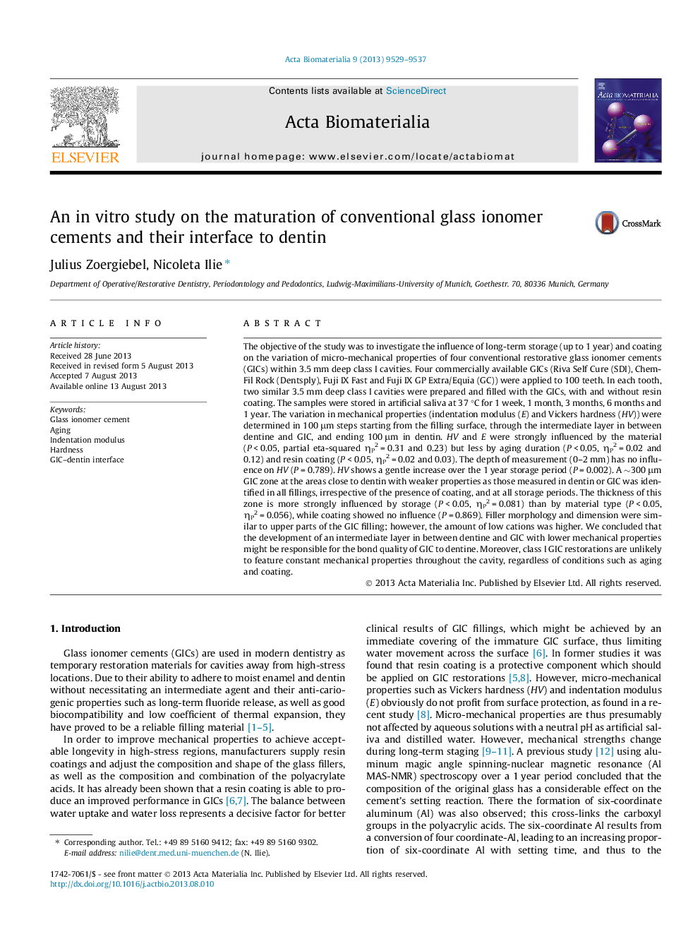 An in vitro study on the maturation of conventional glass ionomer cements and their interface to dentin