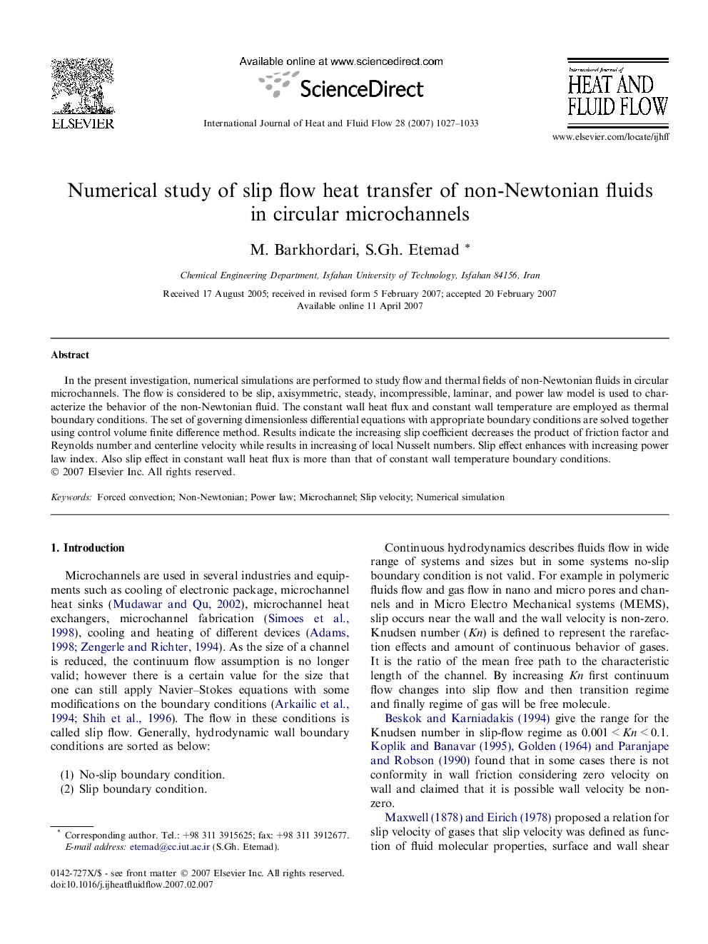 Numerical study of slip flow heat transfer of non-Newtonian fluids in circular microchannels