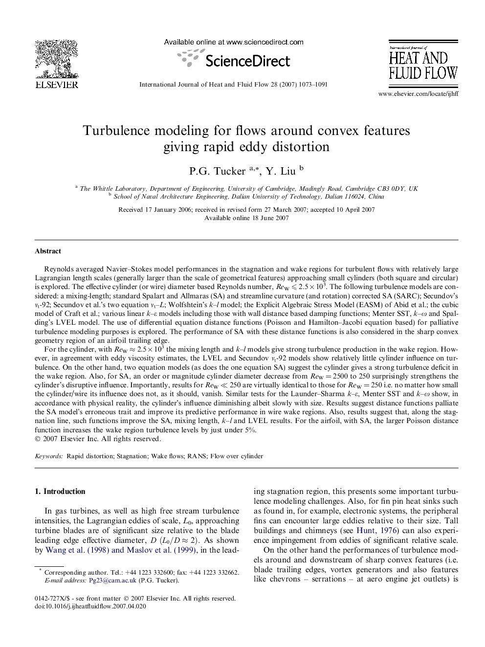 Turbulence modeling for flows around convex features giving rapid eddy distortion