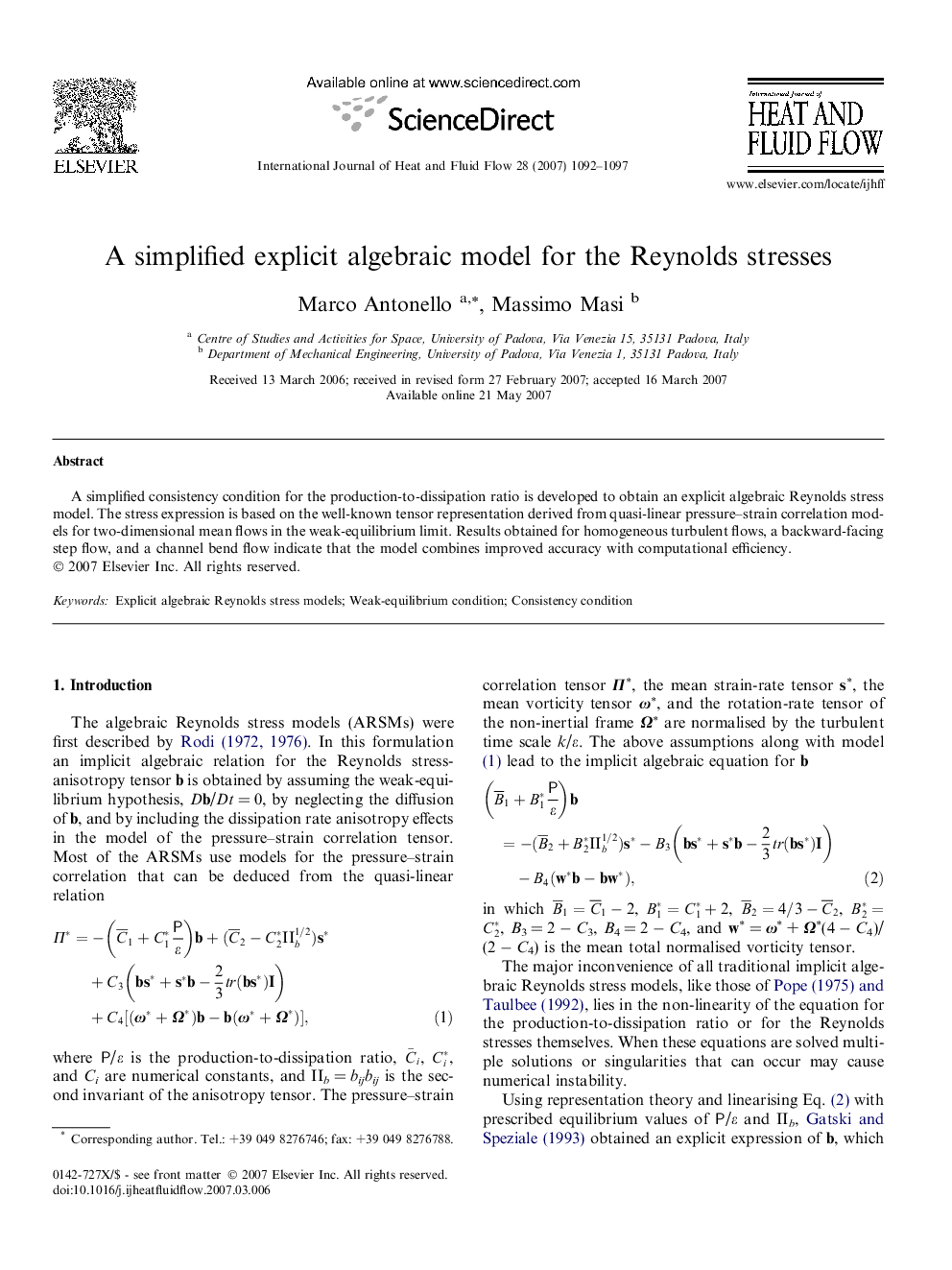 A simplified explicit algebraic model for the Reynolds stresses