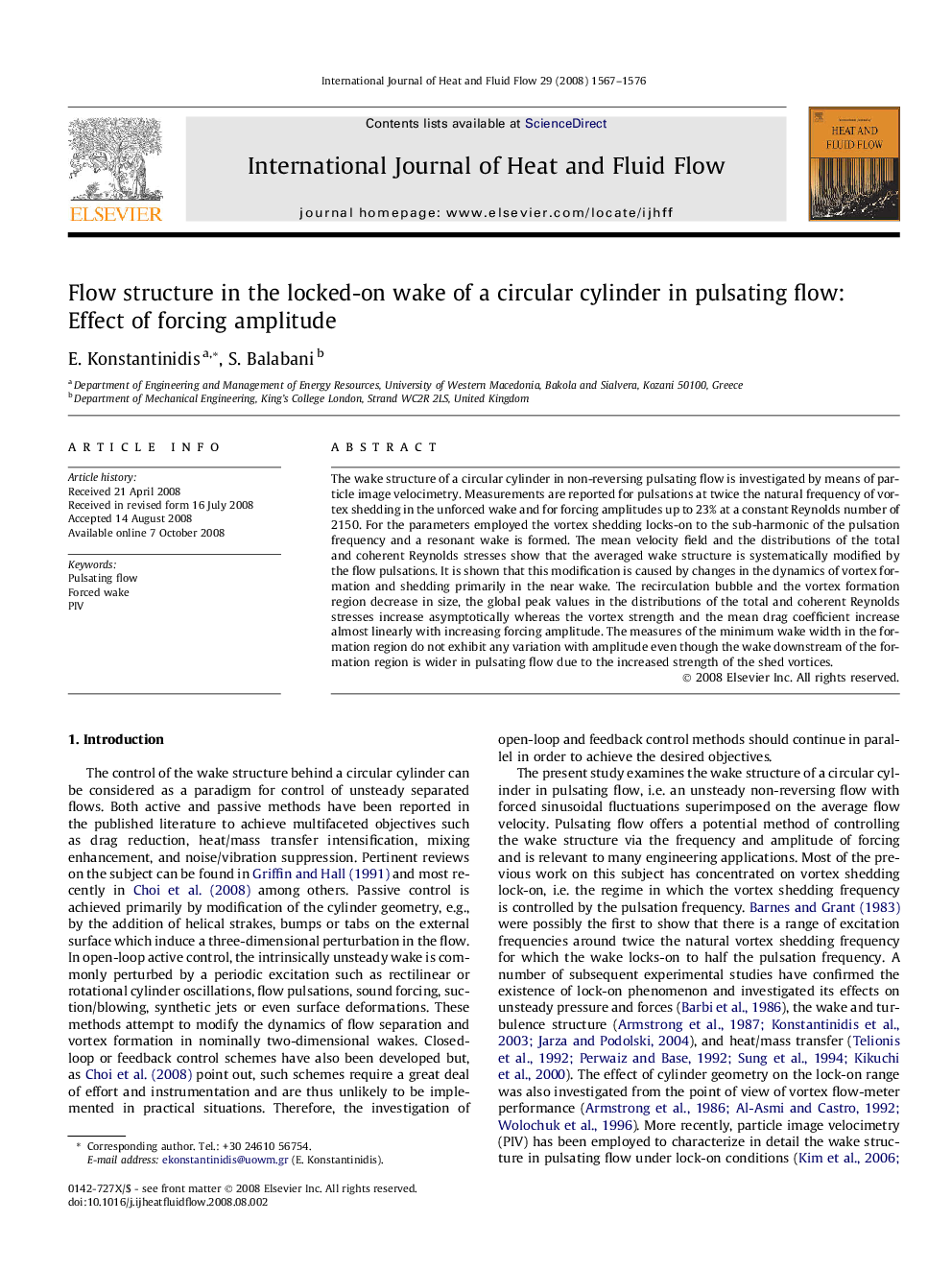 عکس صفحه اول مقاله: Flow structure in the locked-on wake of a circular cylinder in pulsating flow: Effect of forcing amplitude Flow structure in the locked-on wake of a circular cylinder in pulsating flow: Effect of forcing amplitude