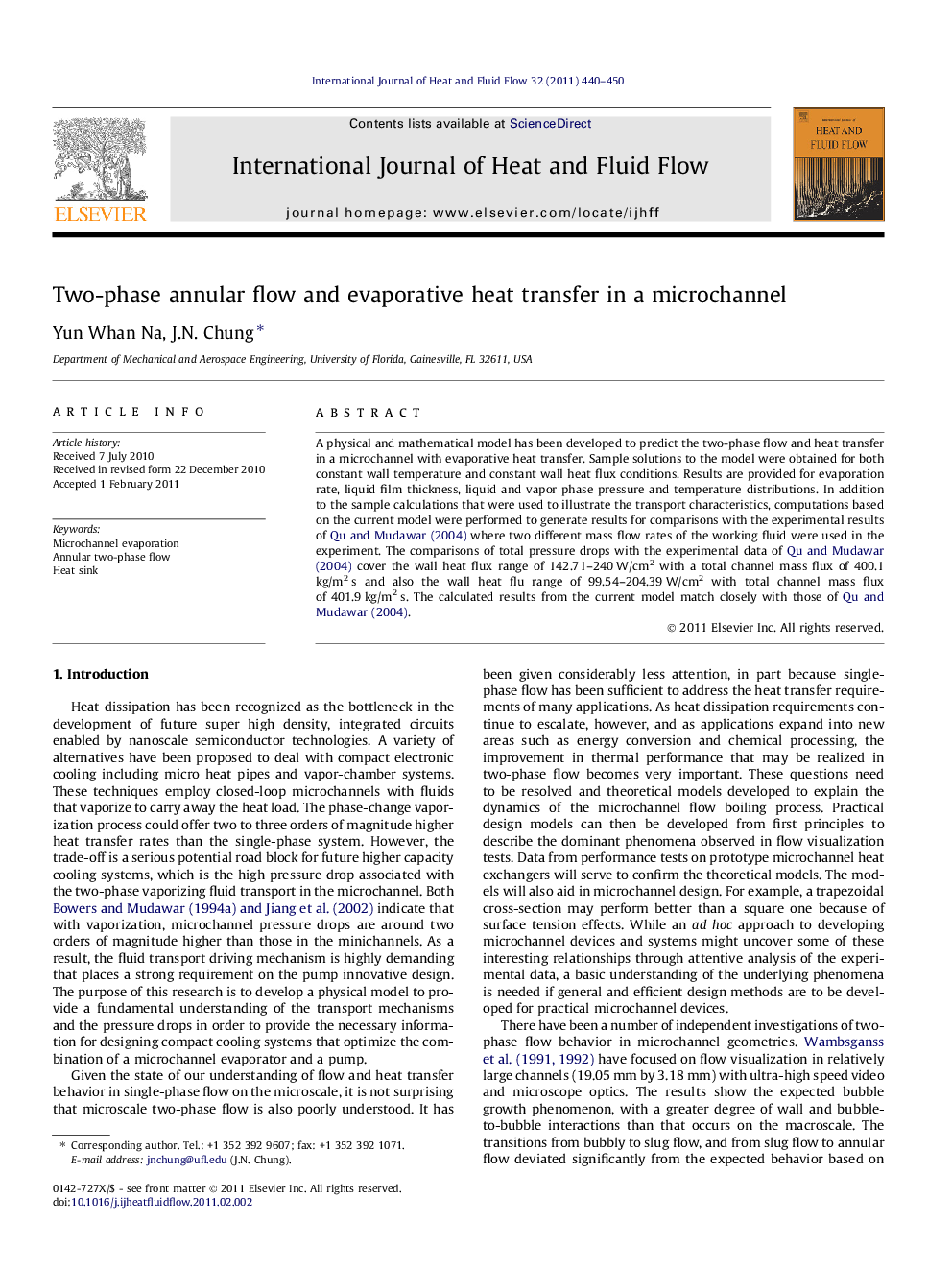 Two-phase annular flow and evaporative heat transfer in a microchannel