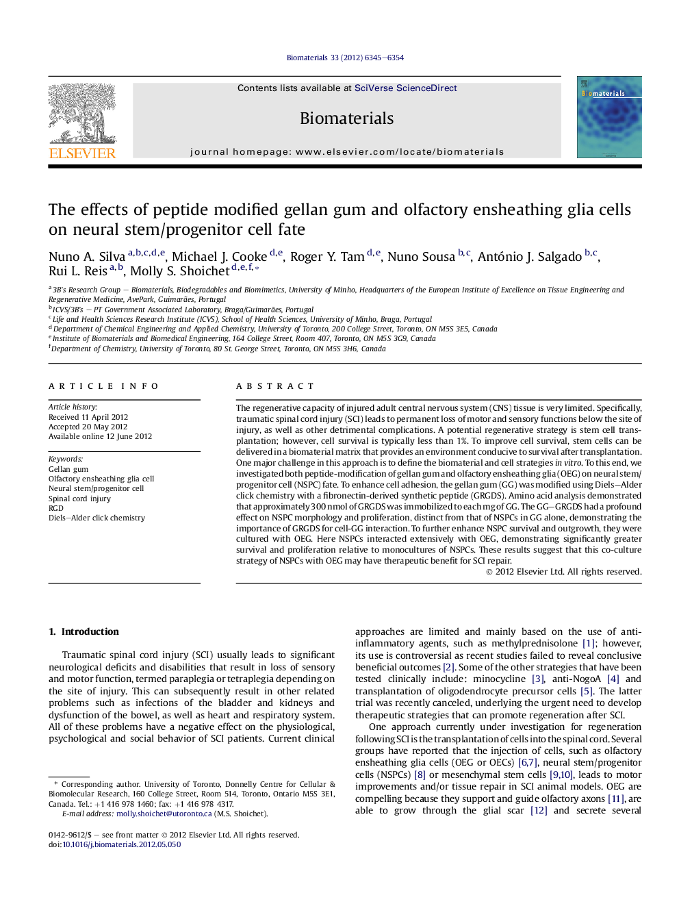 The effects of peptide modified gellan gum and olfactory ensheathing glia cells on neural stem/progenitor cell fate