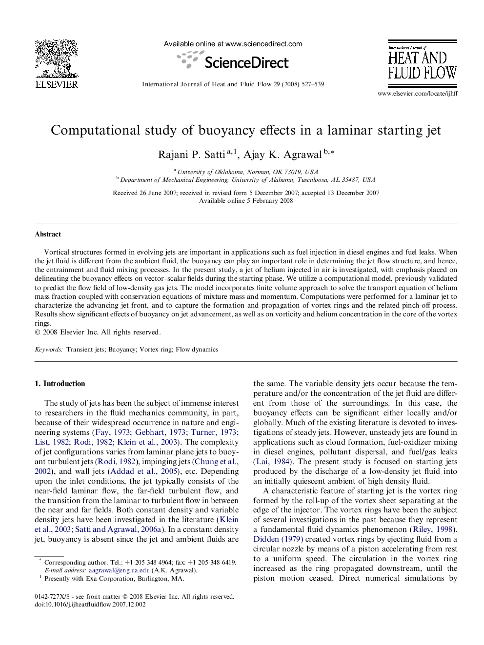 Computational study of buoyancy effects in a laminar starting jet