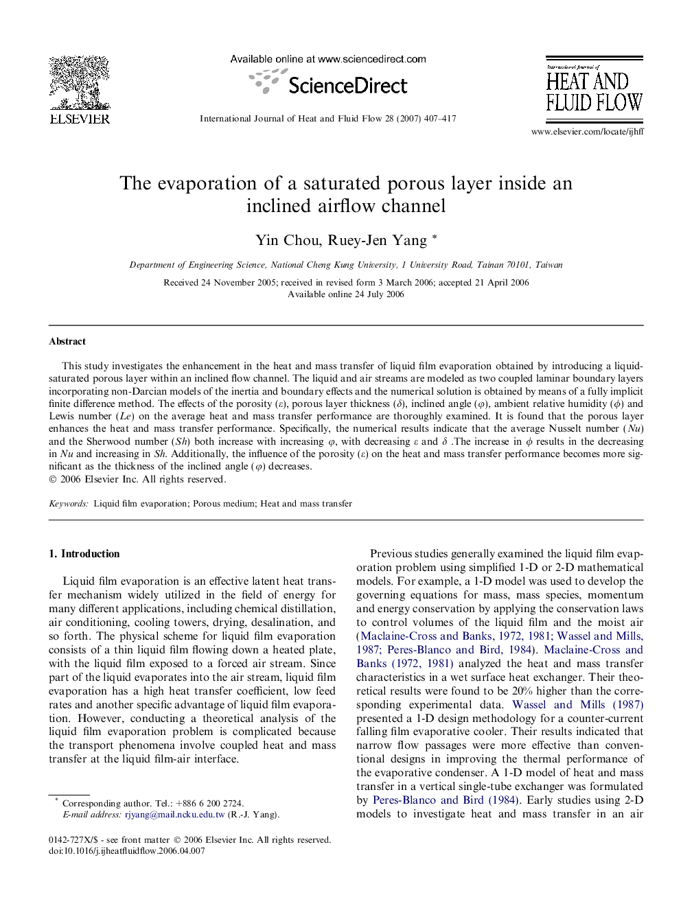 The evaporation of a saturated porous layer inside an inclined airflow channel