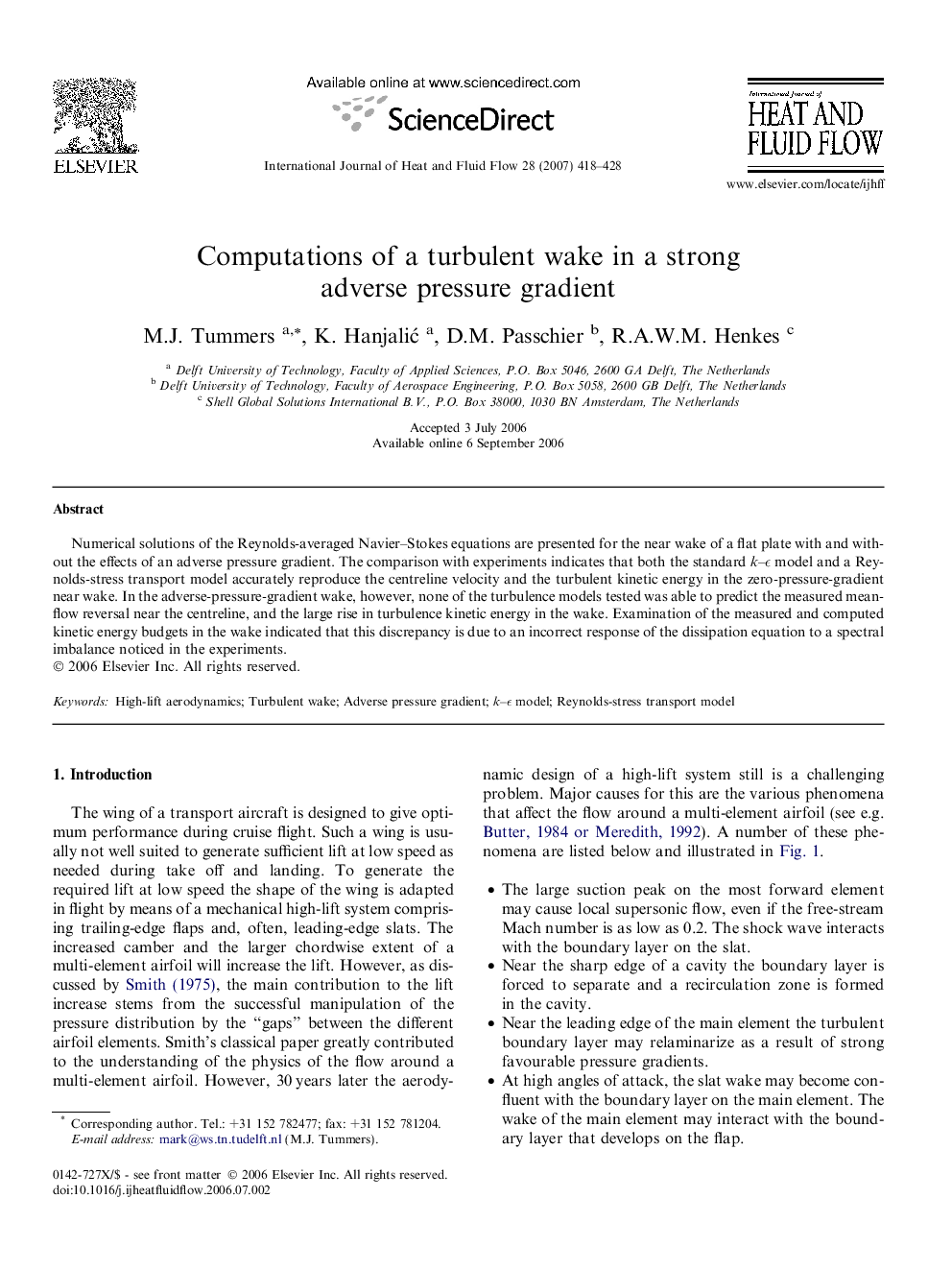 عکس صفحه اول مقاله: Computations of a turbulent wake in a strong adverse pressure gradient Computations of a turbulent wake in a strong adverse pressure gradient