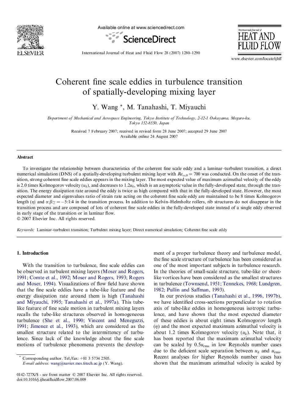 Coherent fine scale eddies in turbulence transition of spatially-developing mixing layer