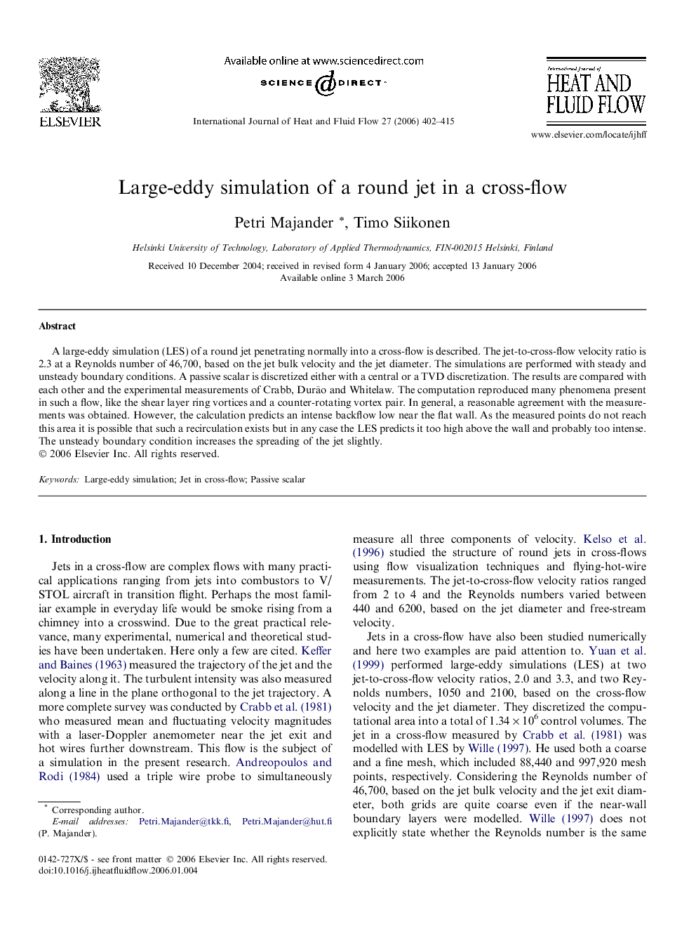 Large-eddy simulation of a round jet in a cross-flow