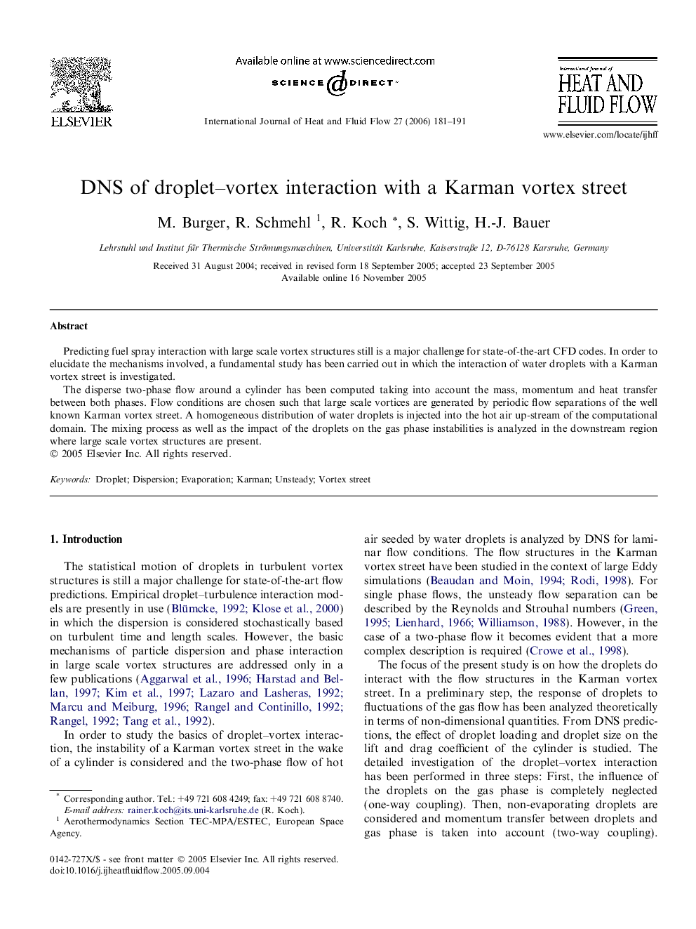 DNS of droplet–vortex interaction with a Karman vortex street