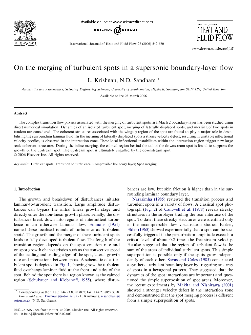 On the merging of turbulent spots in a supersonic boundary-layer flow