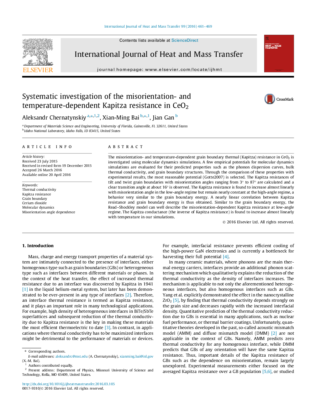 Systematic investigation of the misorientation- and temperature-dependent Kapitza resistance in CeO2