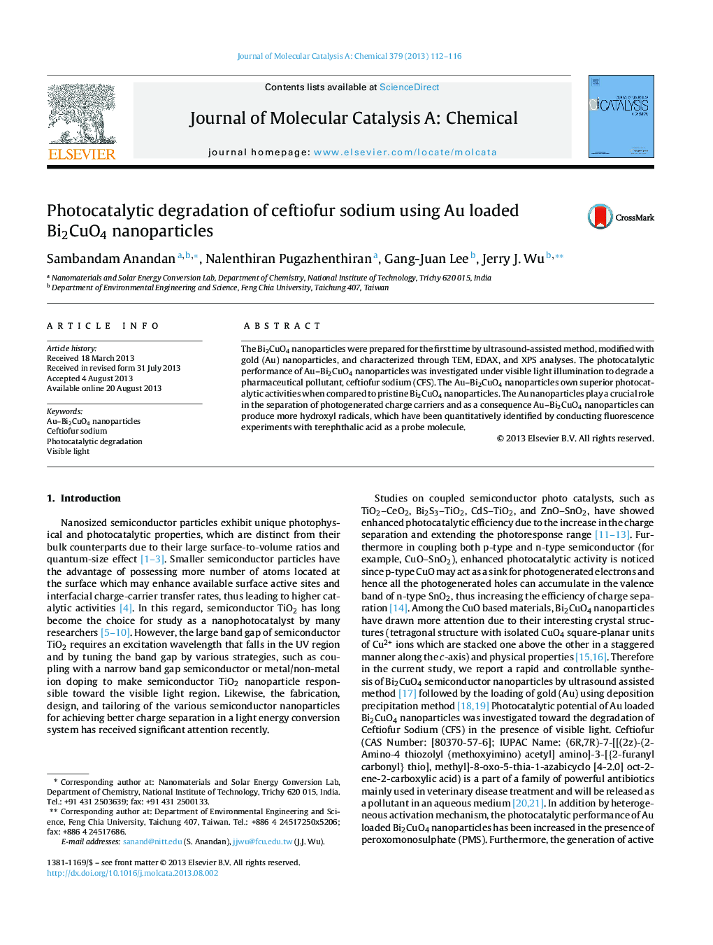 Photocatalytic degradation of ceftiofur sodium using Au loaded Bi2CuO4 nanoparticles