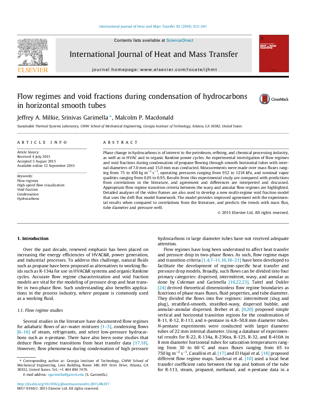 Flow regimes and void fractions during condensation of hydrocarbons in horizontal smooth tubes