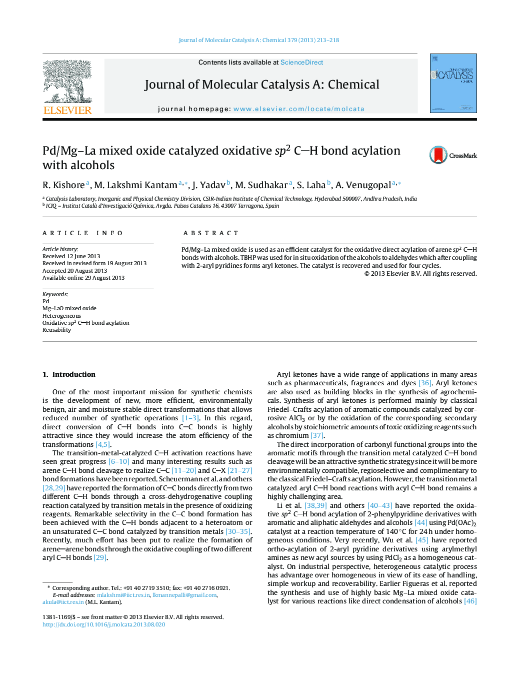 Pd/Mg–La mixed oxide catalyzed oxidative sp2 CH bond acylation with alcohols