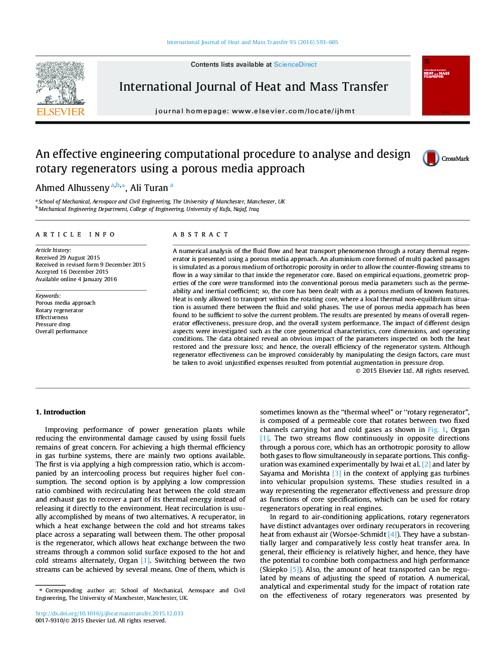 An effective engineering computational procedure to analyse and design rotary regenerators using a porous media approach