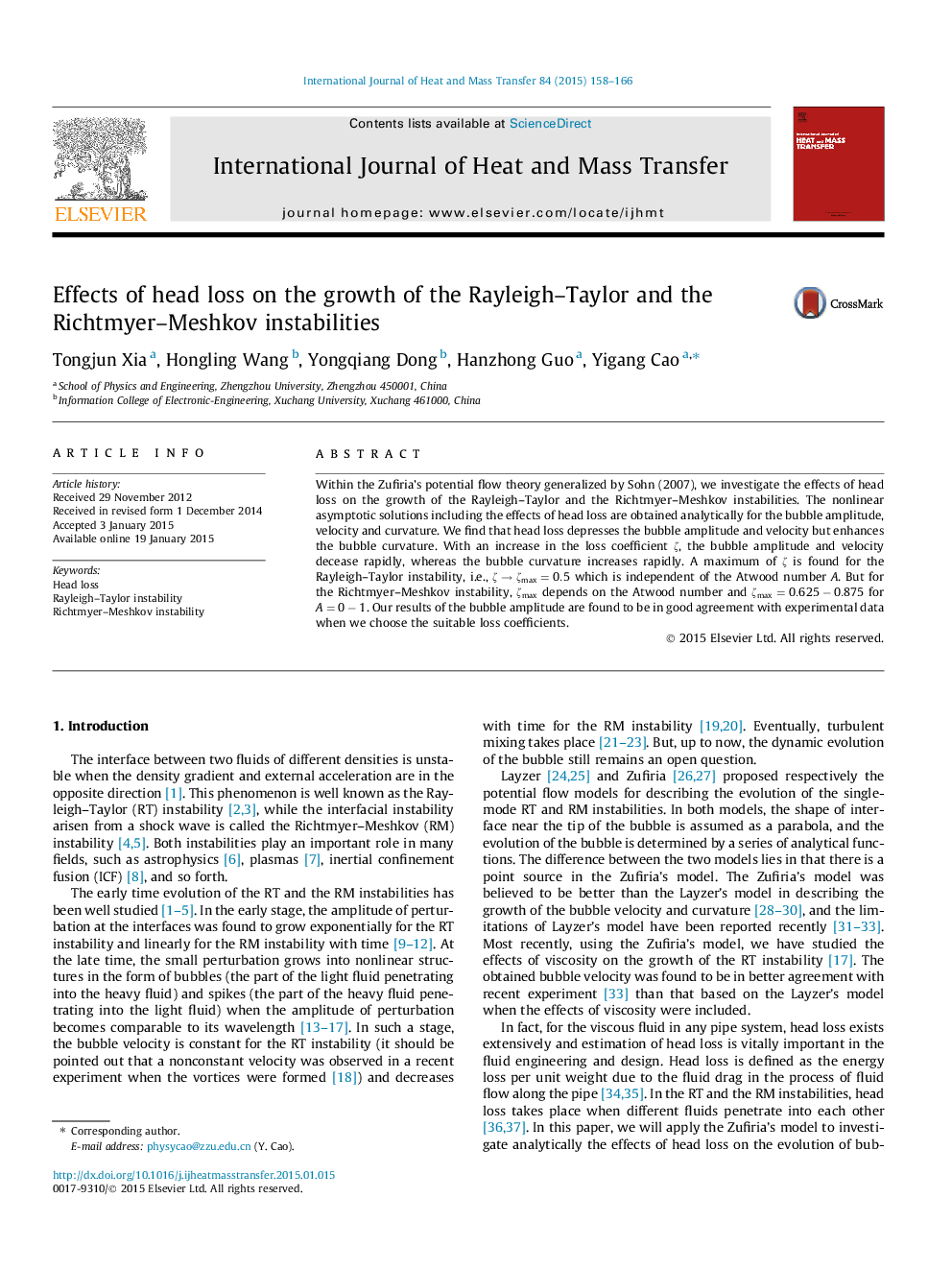 Effects of head loss on the growth of the Rayleigh–Taylor and the Richtmyer–Meshkov instabilities