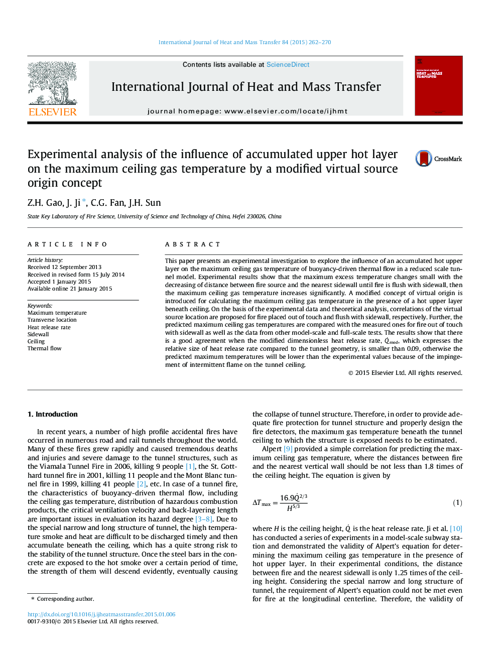 Experimental analysis of the influence of accumulated upper hot layer on the maximum ceiling gas temperature by a modified virtual source origin concept